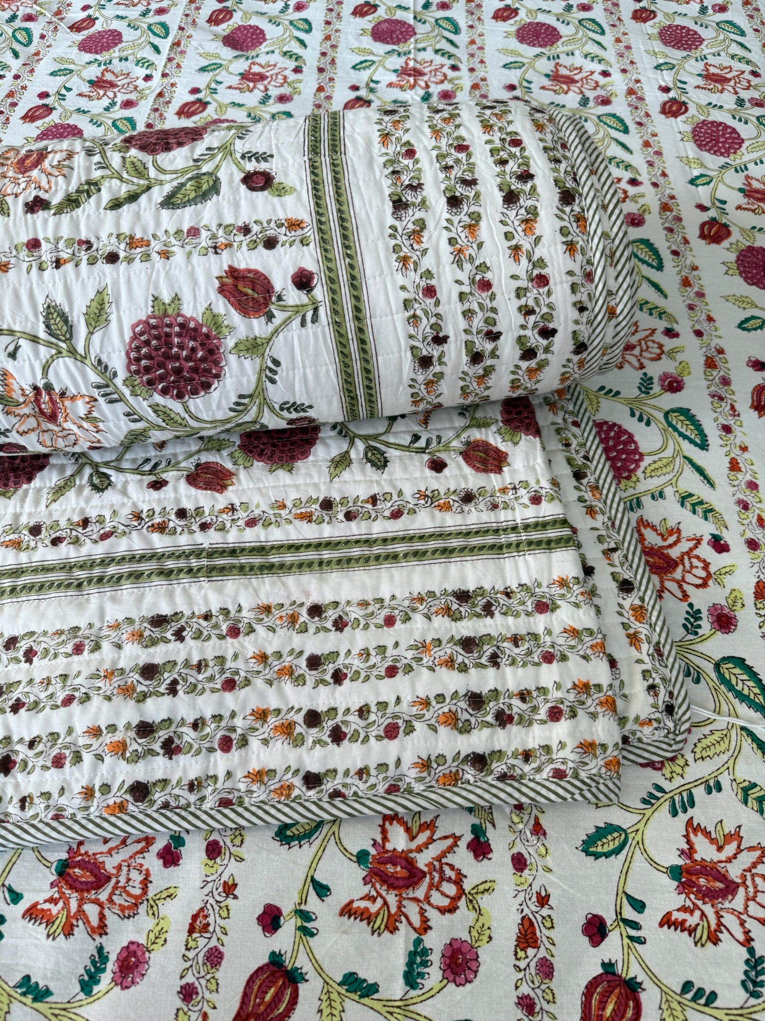 Hand Block Printed Floral Soft Cotton Quilt with Cotton Filling
