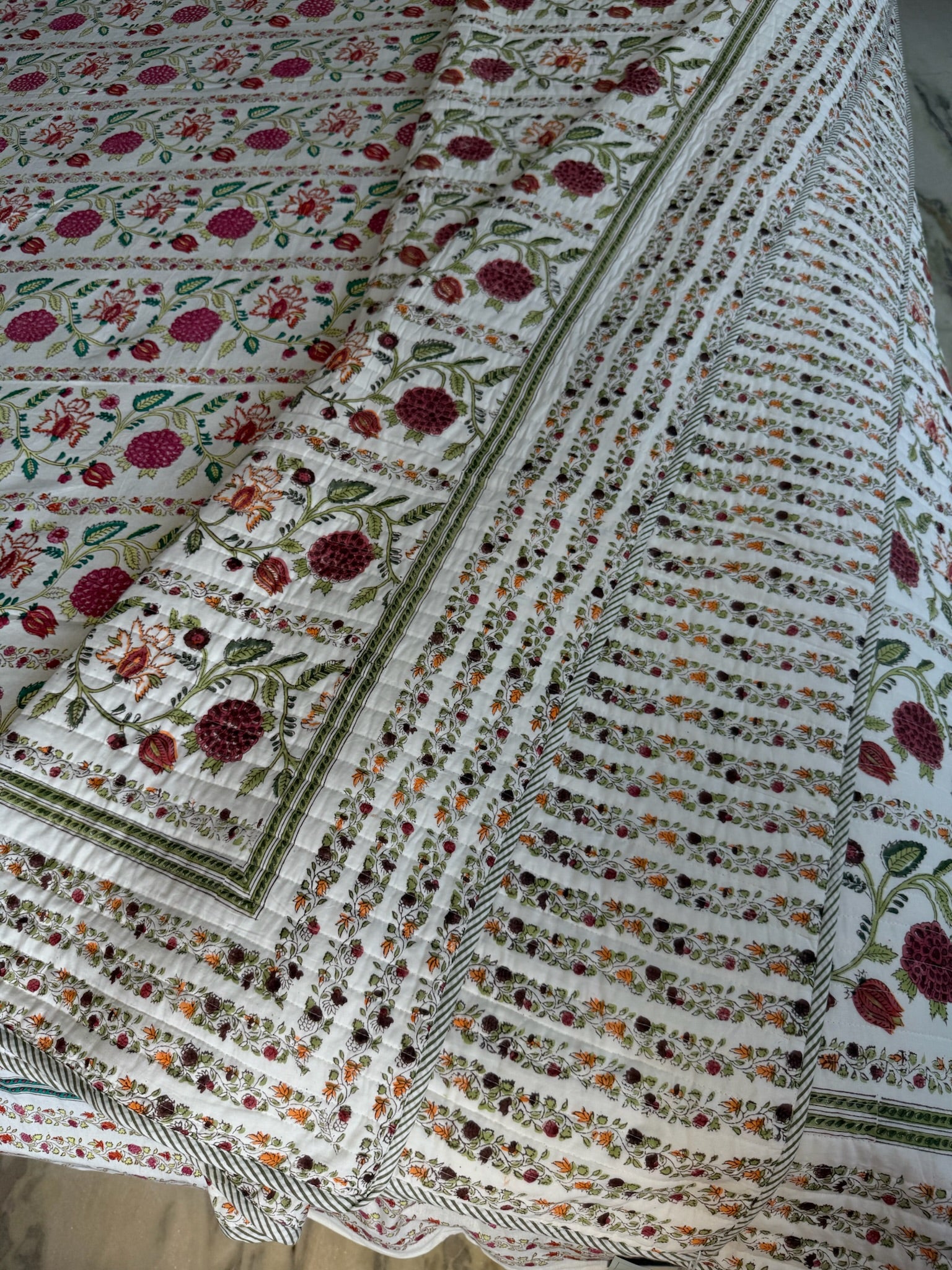 Hand Block Printed Floral Soft Cotton Quilt with Cotton Filling