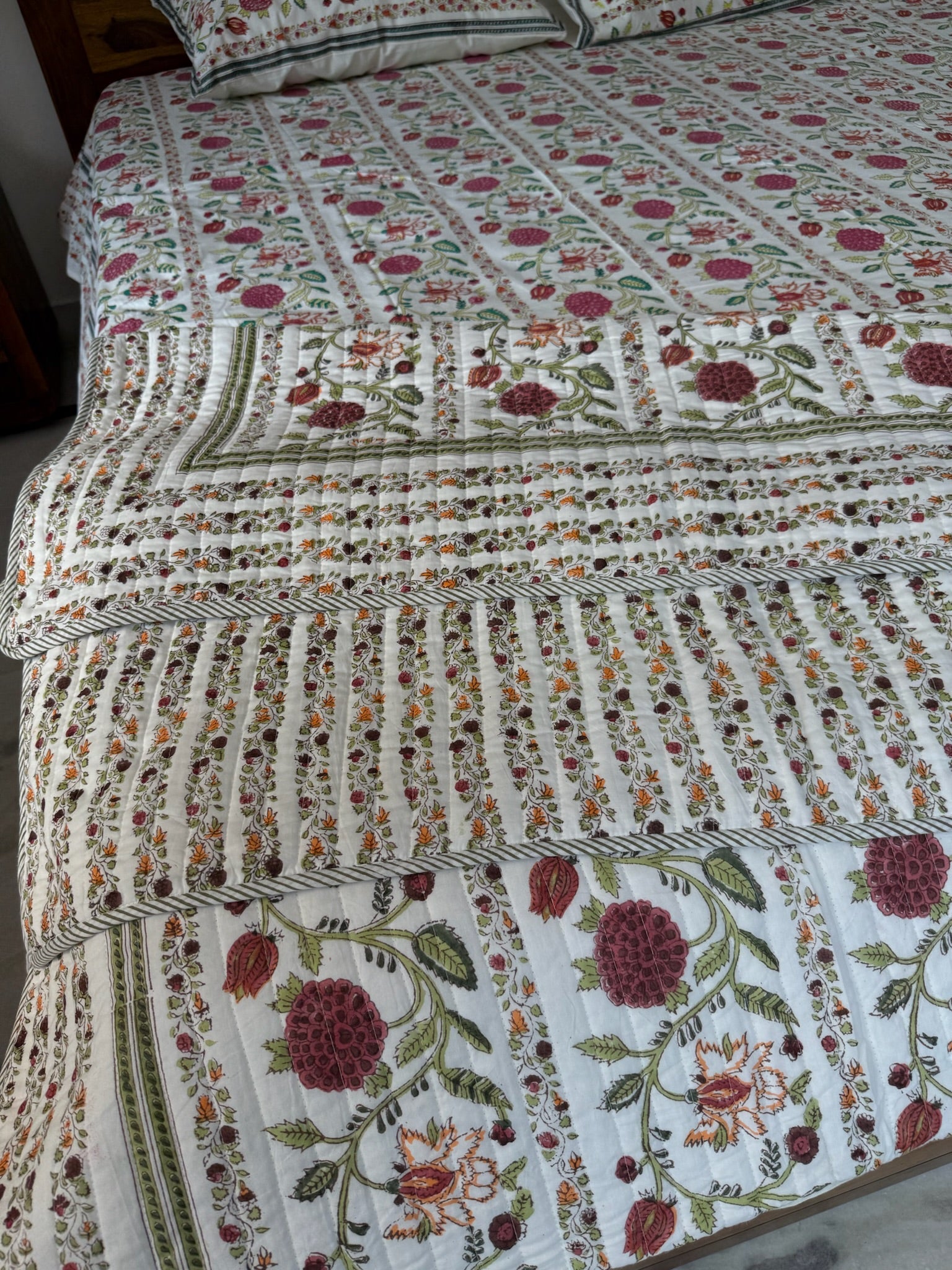 Hand Block Printed Floral Soft Cotton Quilt with Cotton Filling