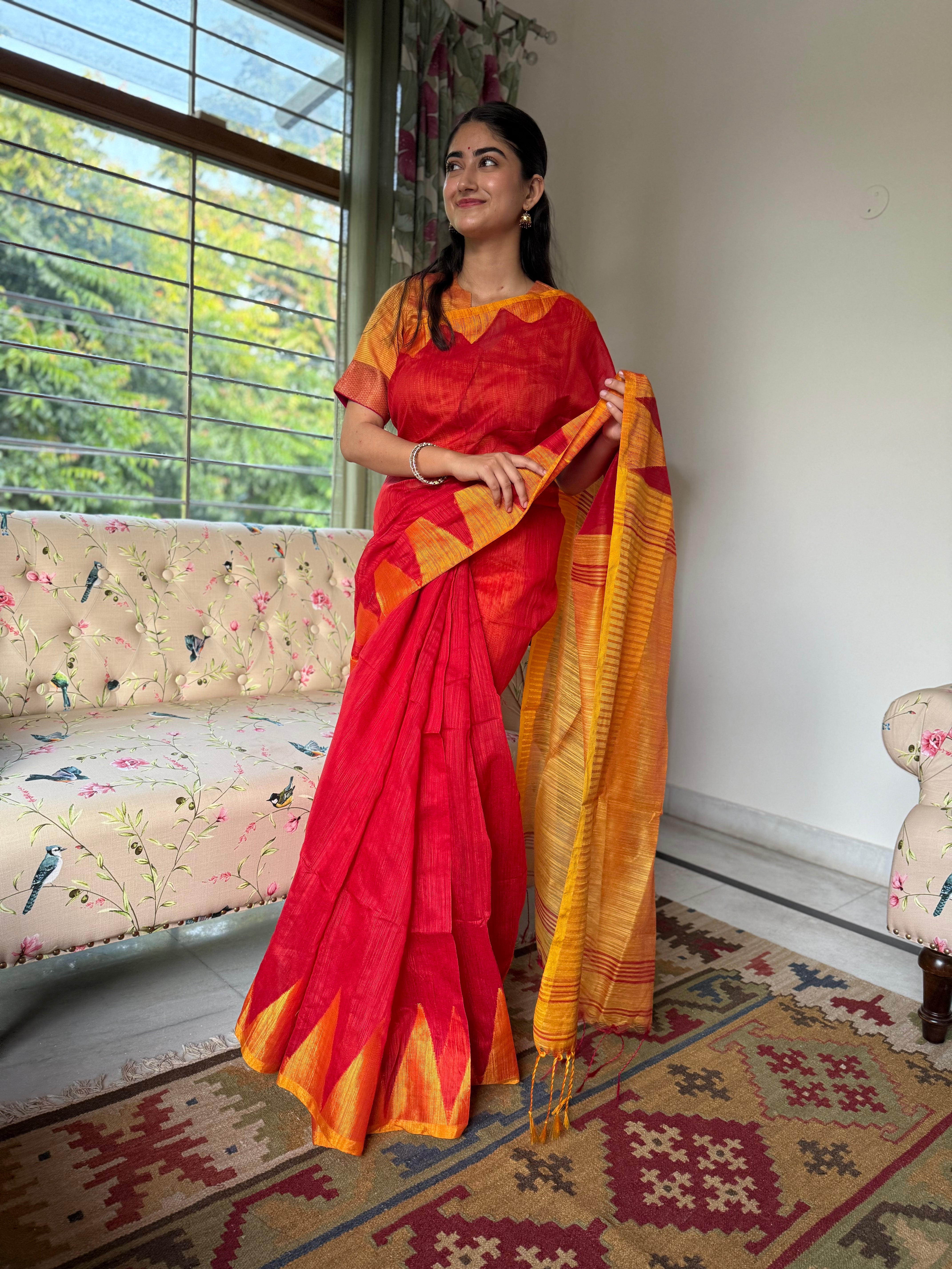 Red and Yellow Cotton Saree
