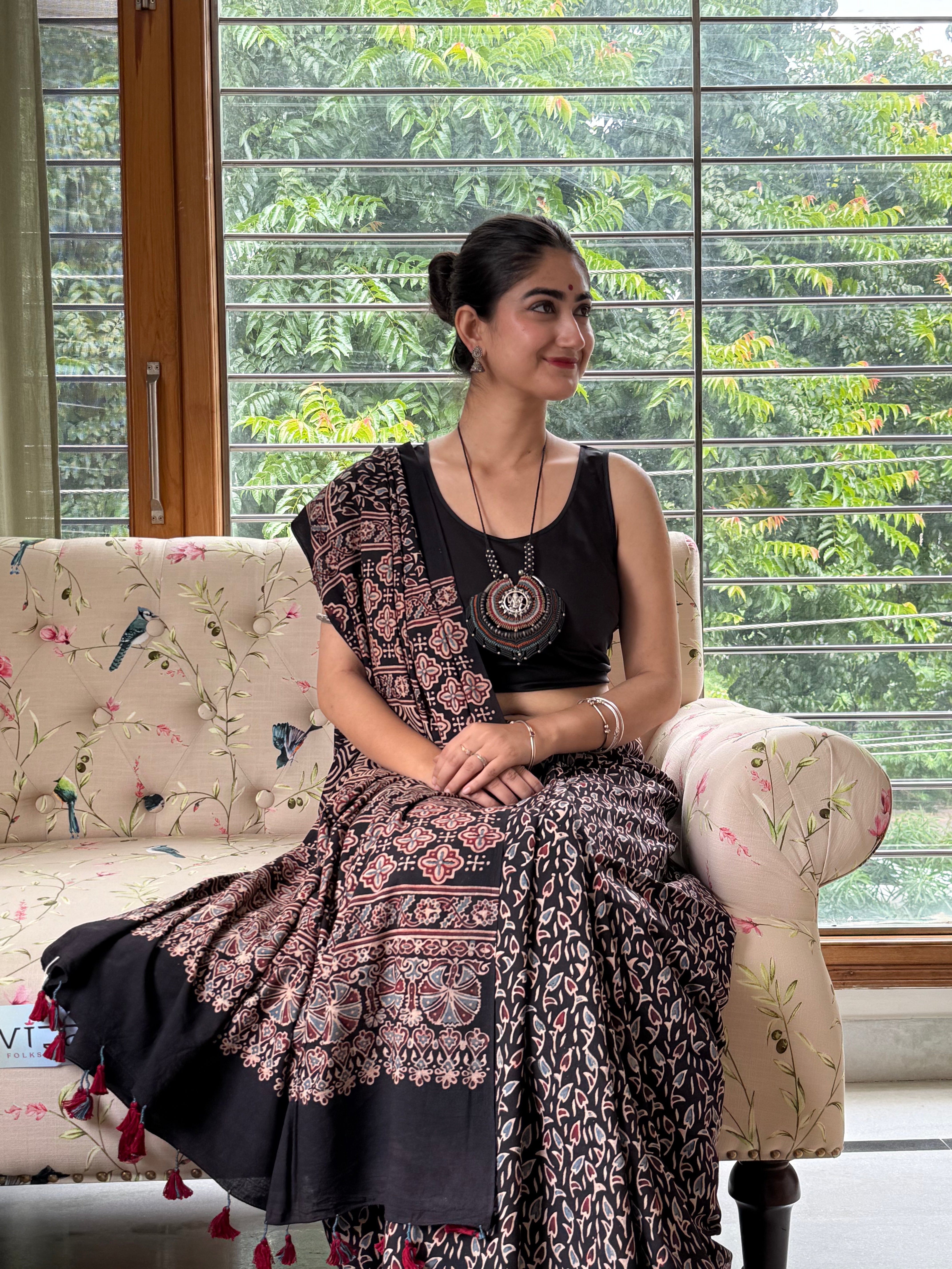 Handcrafted pure cotton with fine Ajrakh motifs