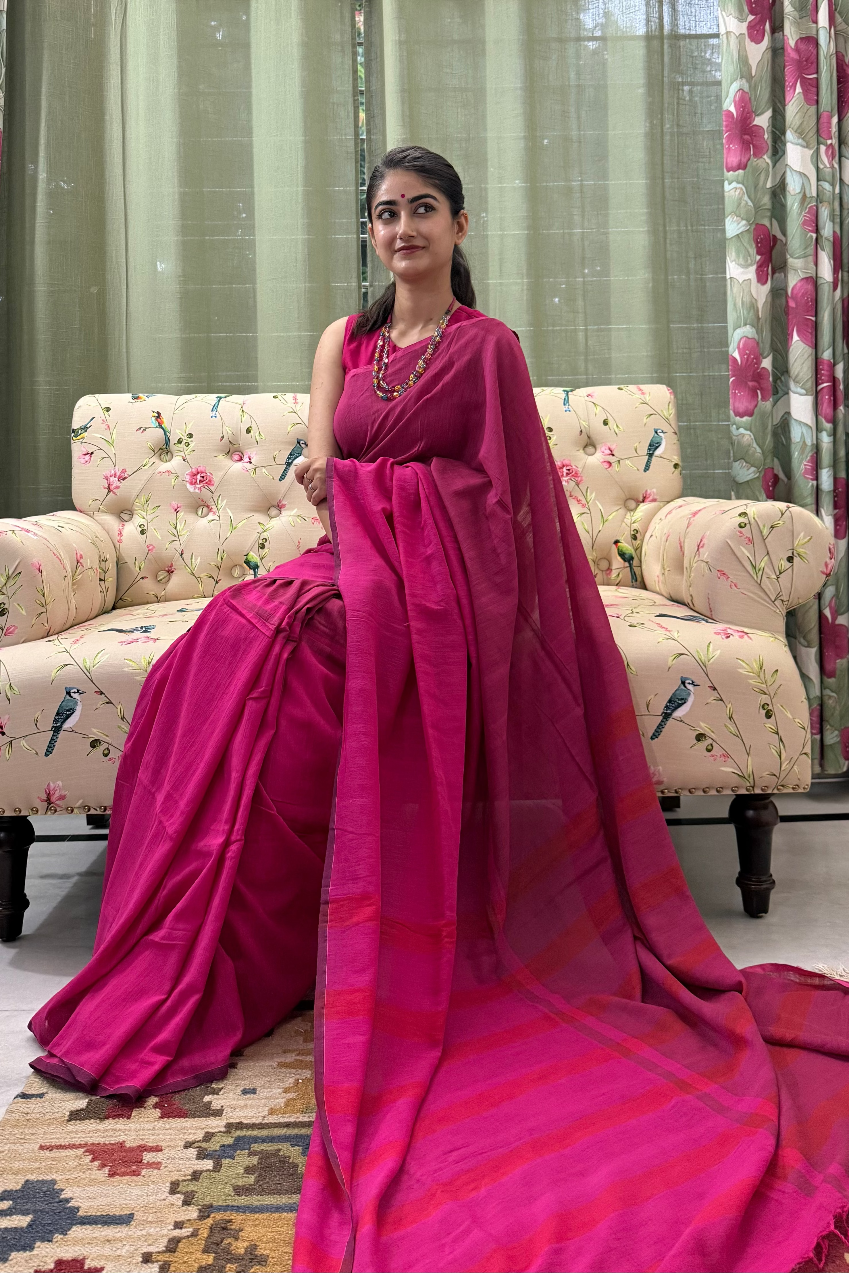 Pink Dual Shade Pure Cotton Saree draped on model