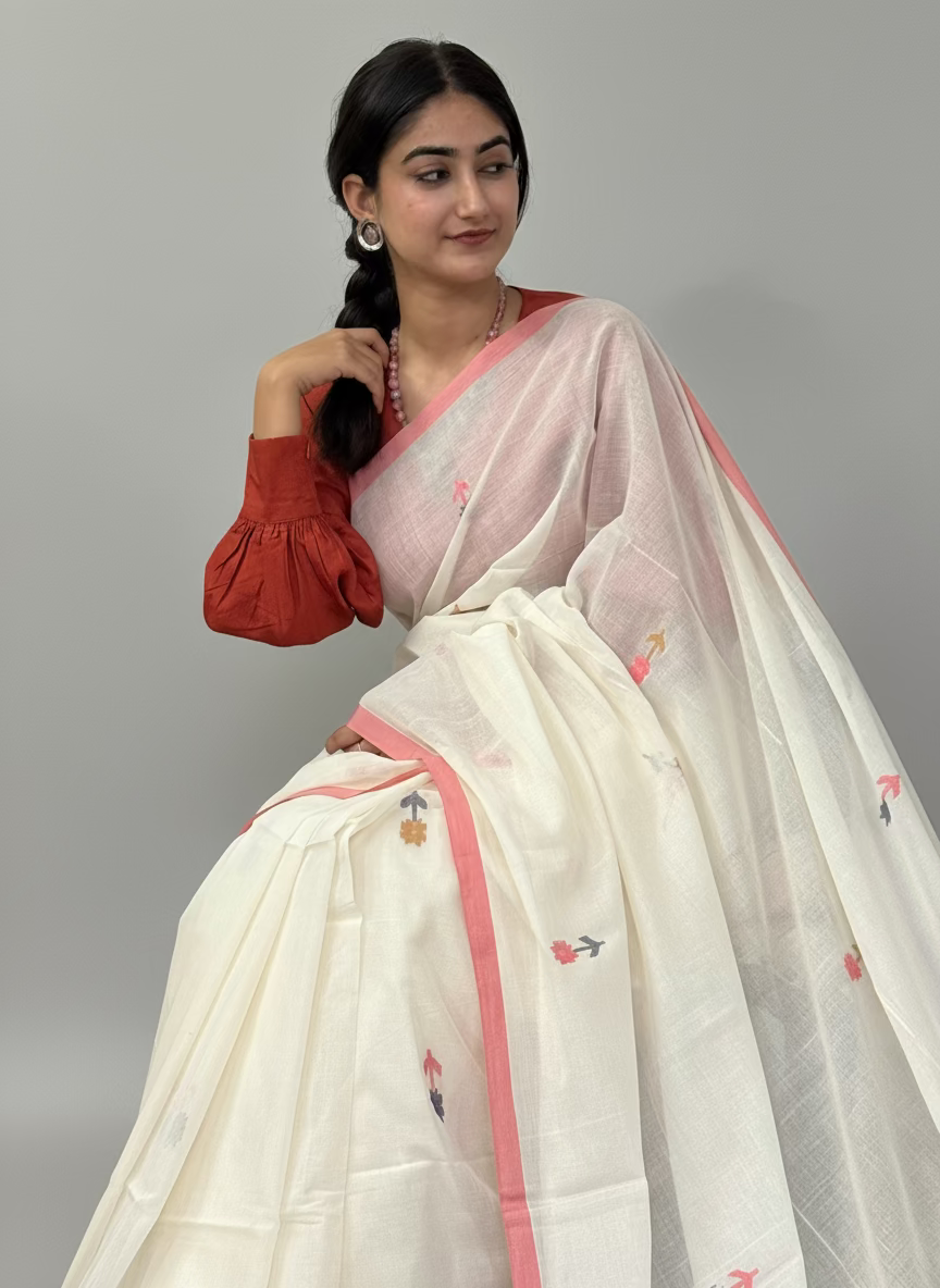 Soft handwoven mul cotton with intricate patterns