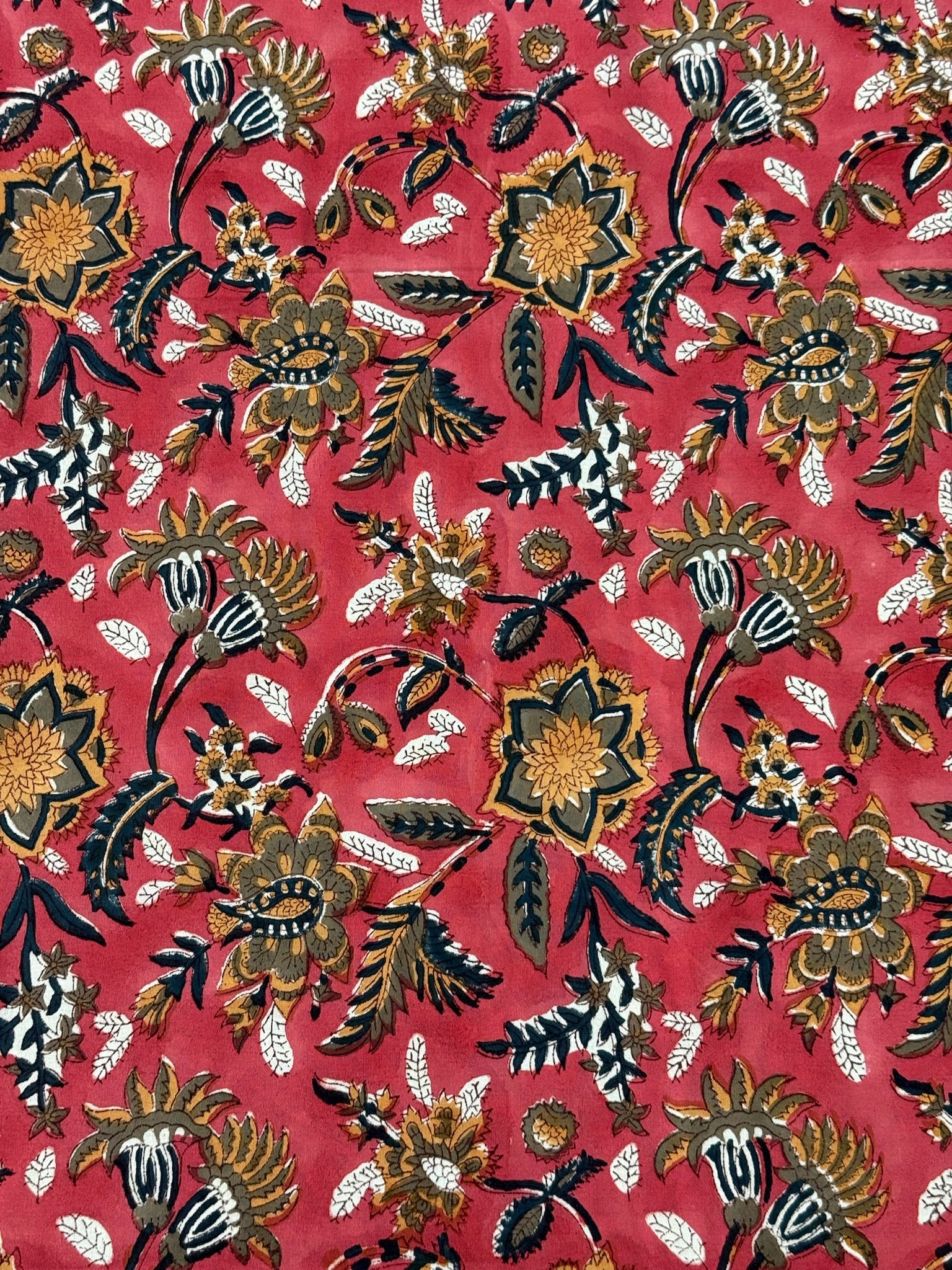 Hand Block Printed Red Floral Cotton Bedsheet with White & Black Border