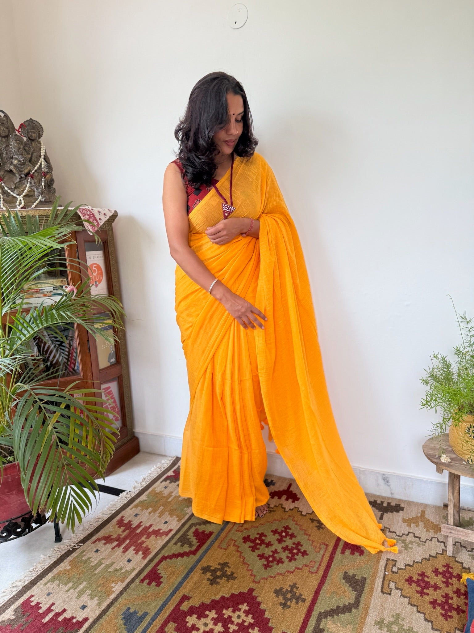 Bright Yellow Pure Mul Cotton Saree