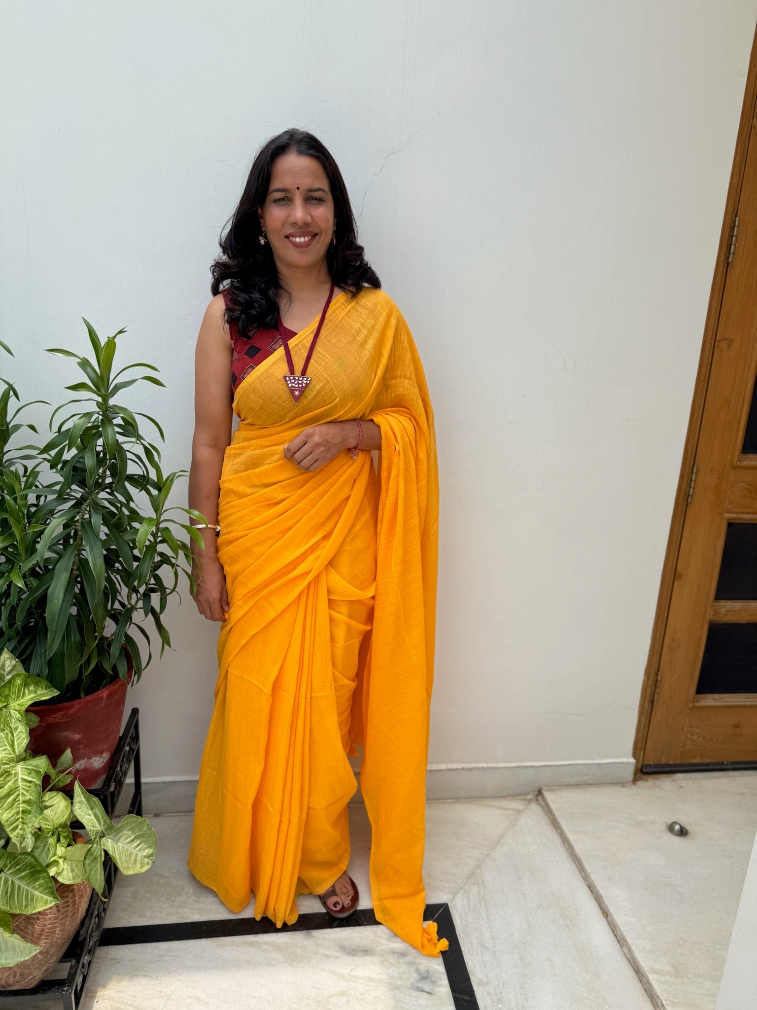 Bright Yellow Pure Mul Cotton Saree