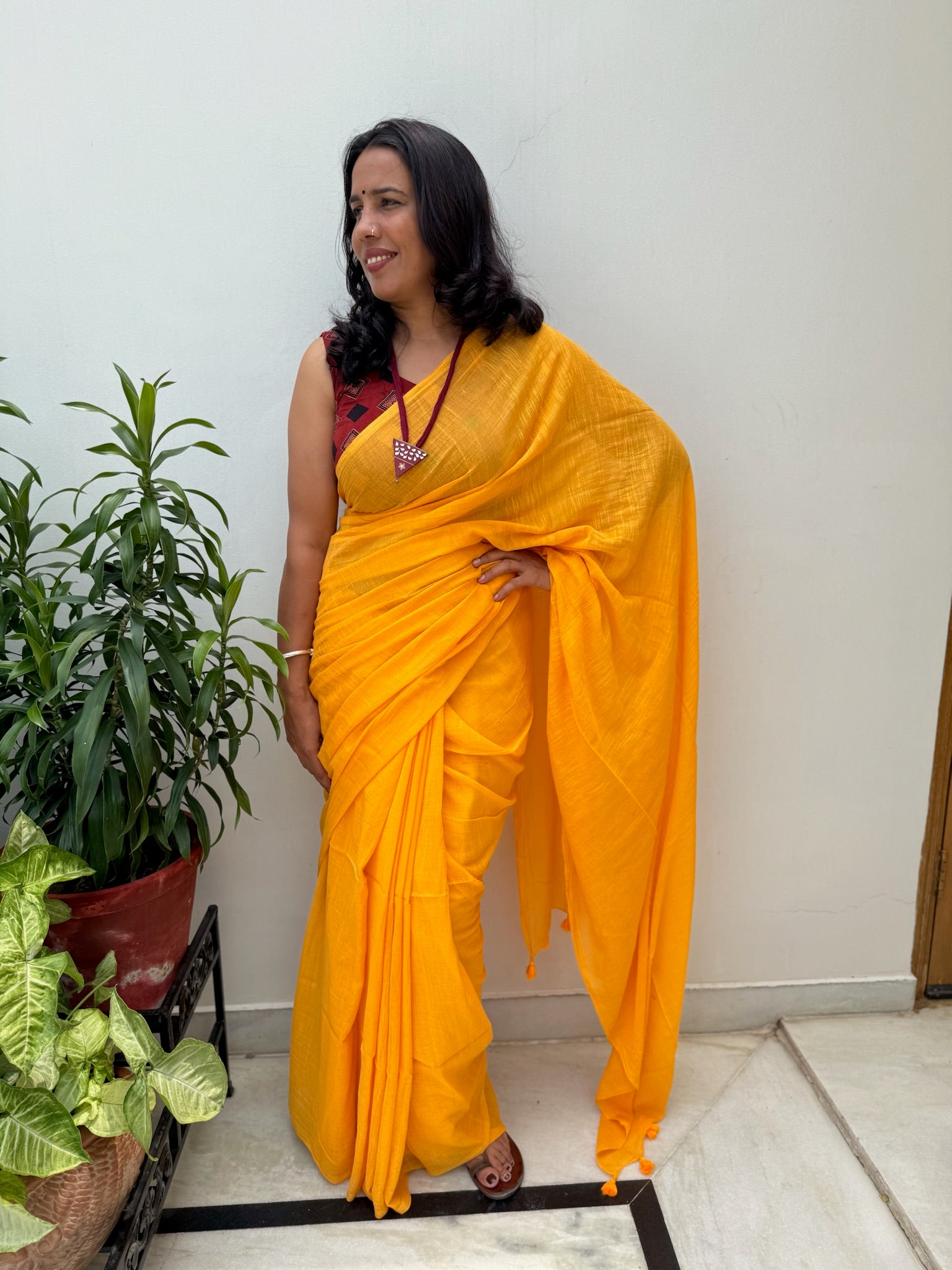 Bright Yellow Pure Mul Cotton Saree