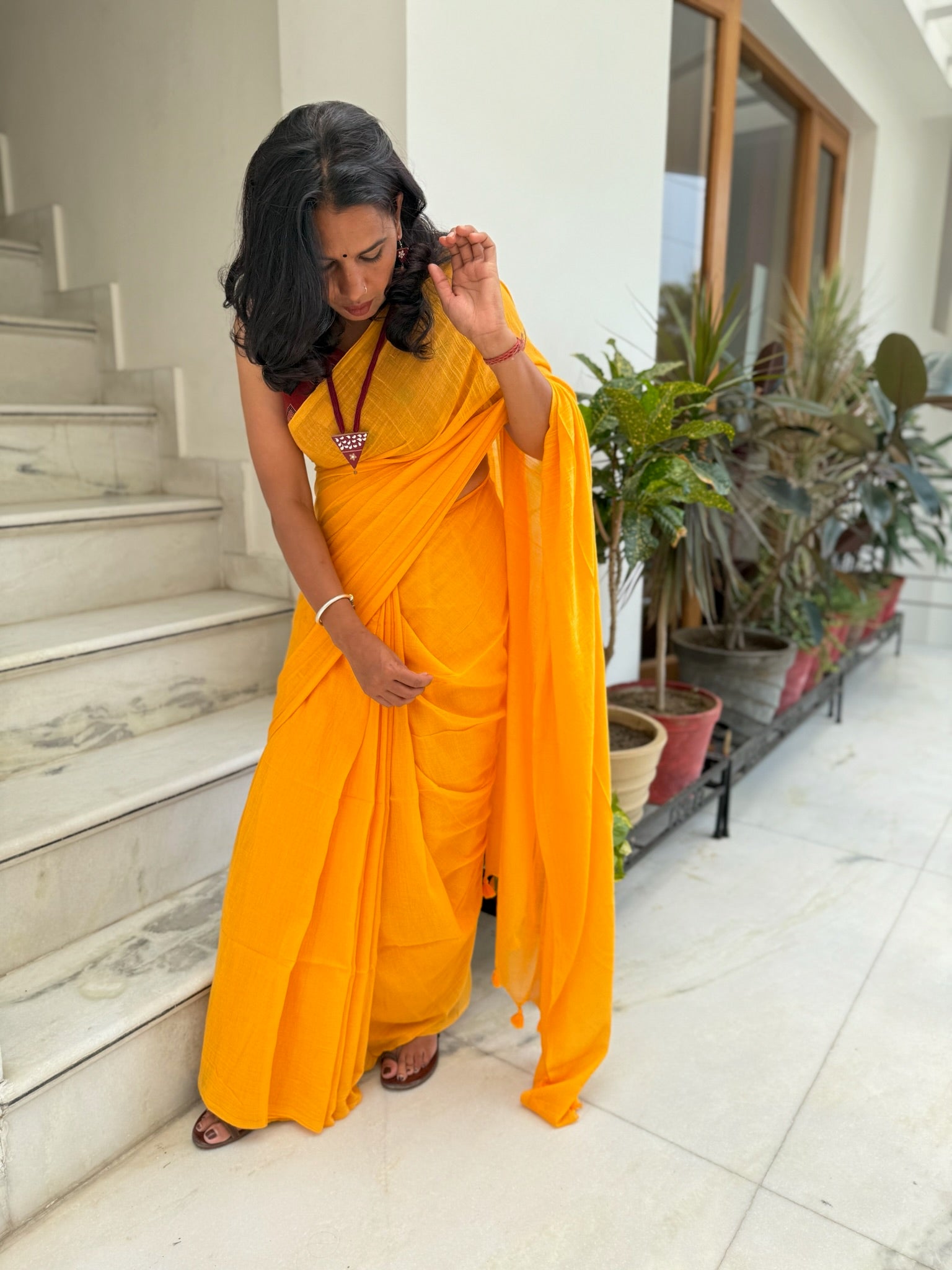 Bright Yellow Pure Mul Cotton Saree