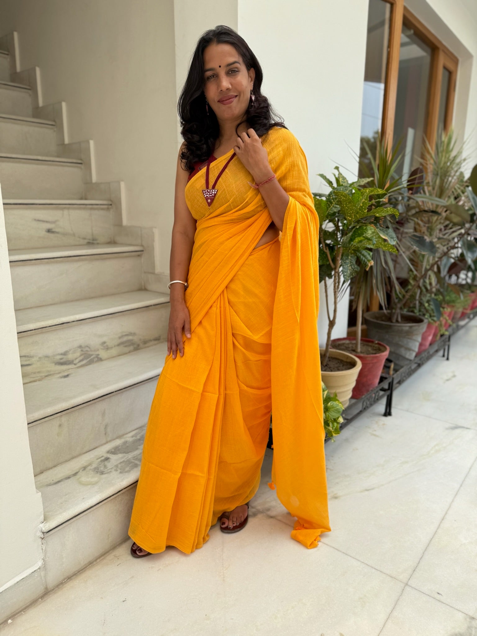 Bright Yellow Pure Mul Cotton Saree