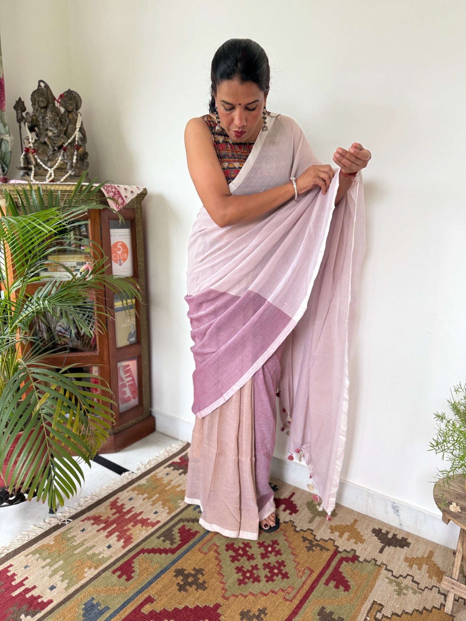 Tricolor Pure Mul Cotton Saree