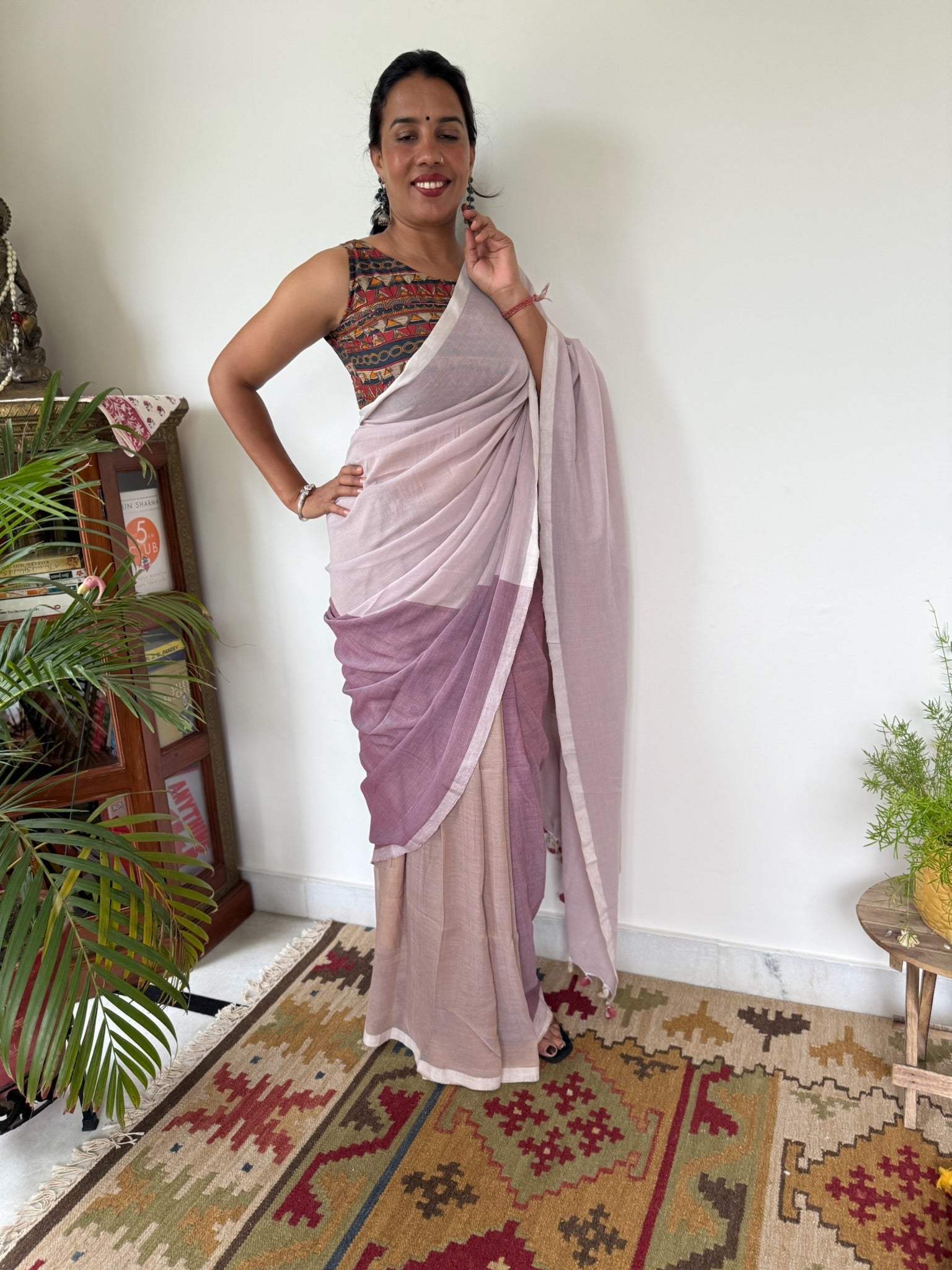 Tricolor Pure Mul Cotton Saree