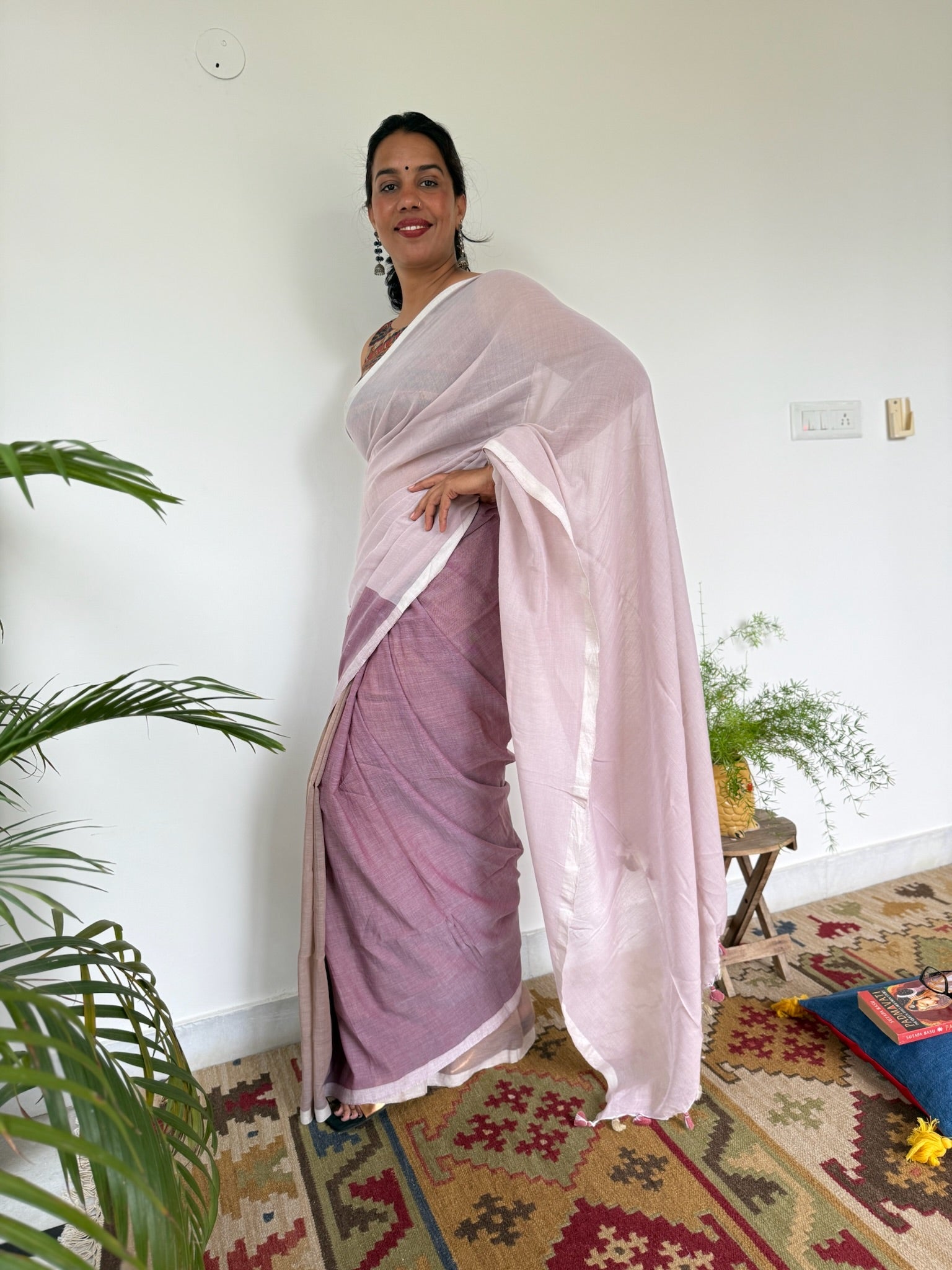 Tricolor Pure Mul Cotton Saree