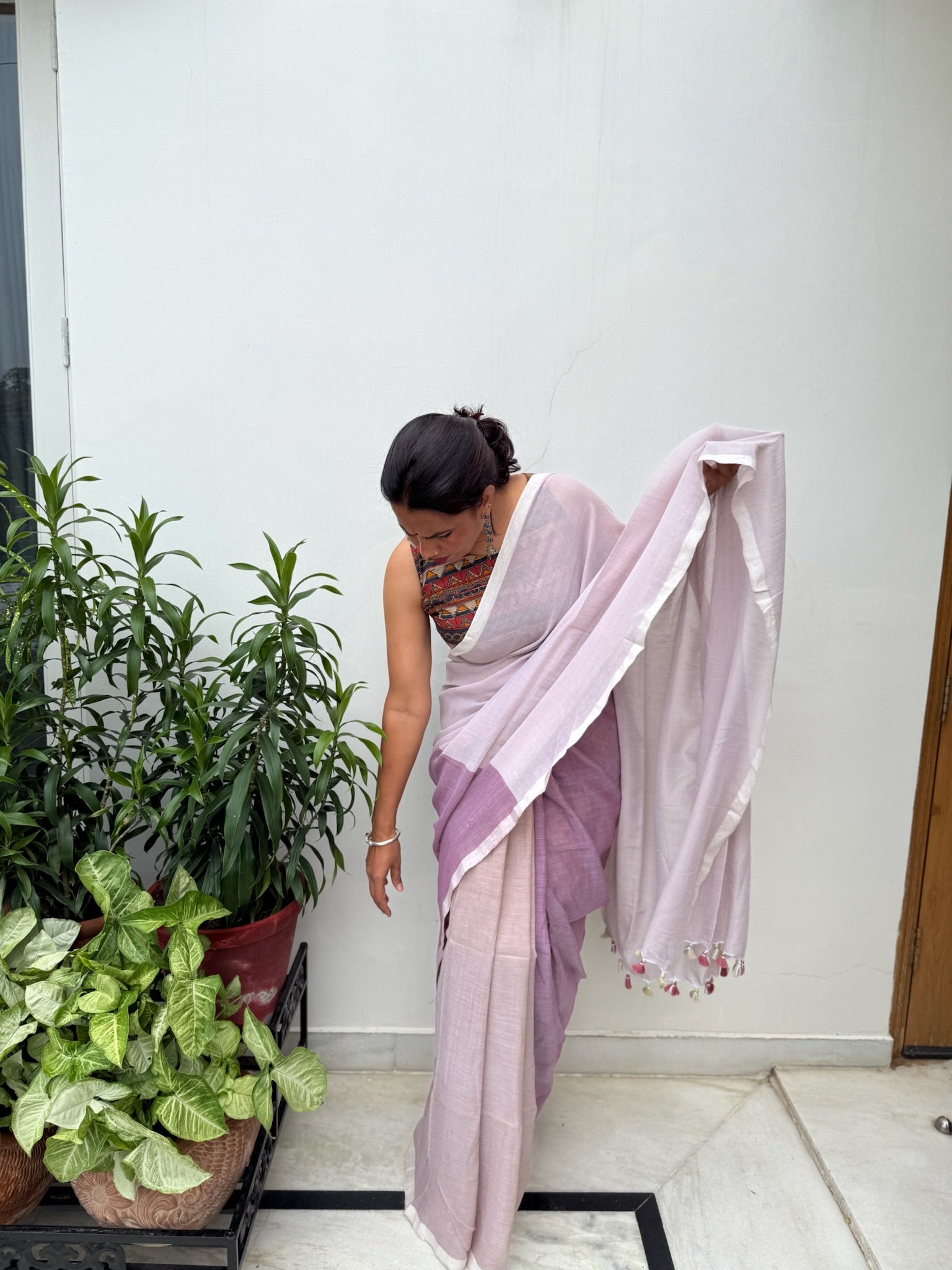 Tricolor Pure Mul Cotton Saree