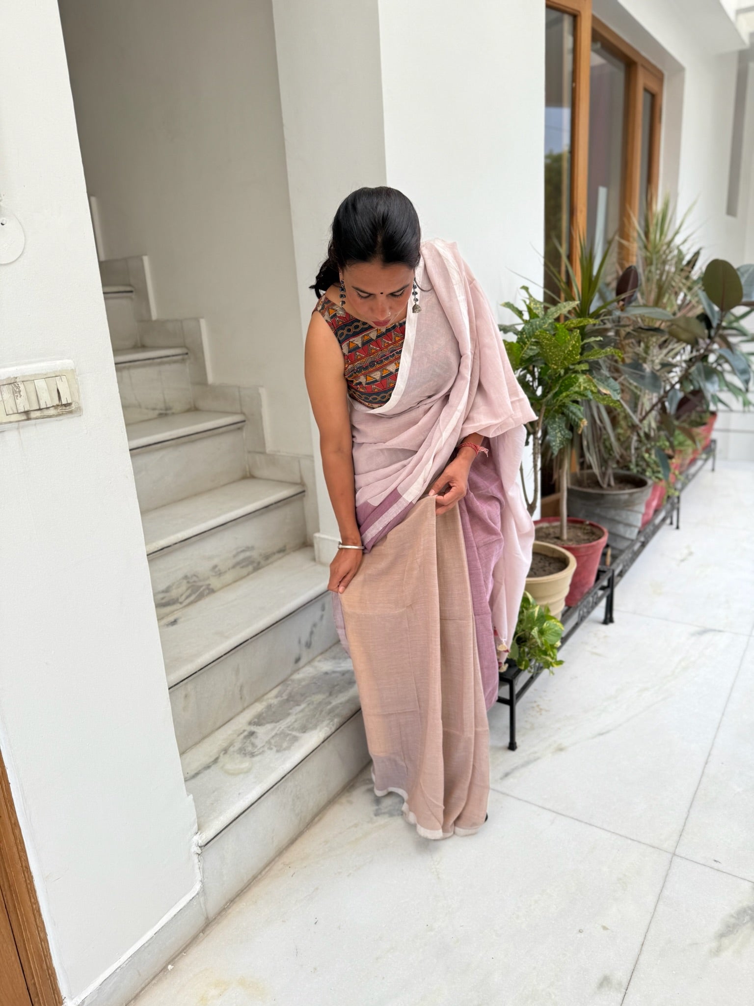 Tricolor Pure Mul Cotton Saree