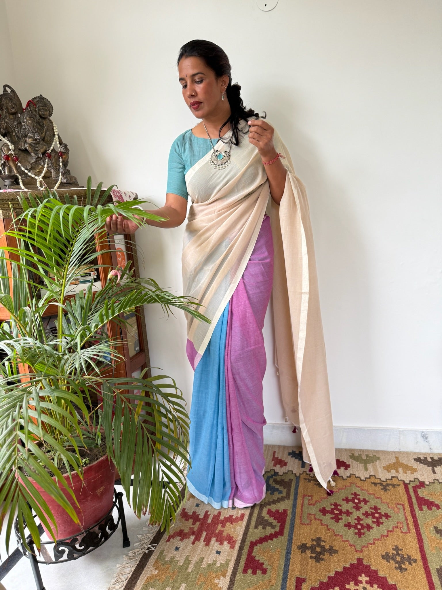 Tricolor Pure Mul Cotton Saree