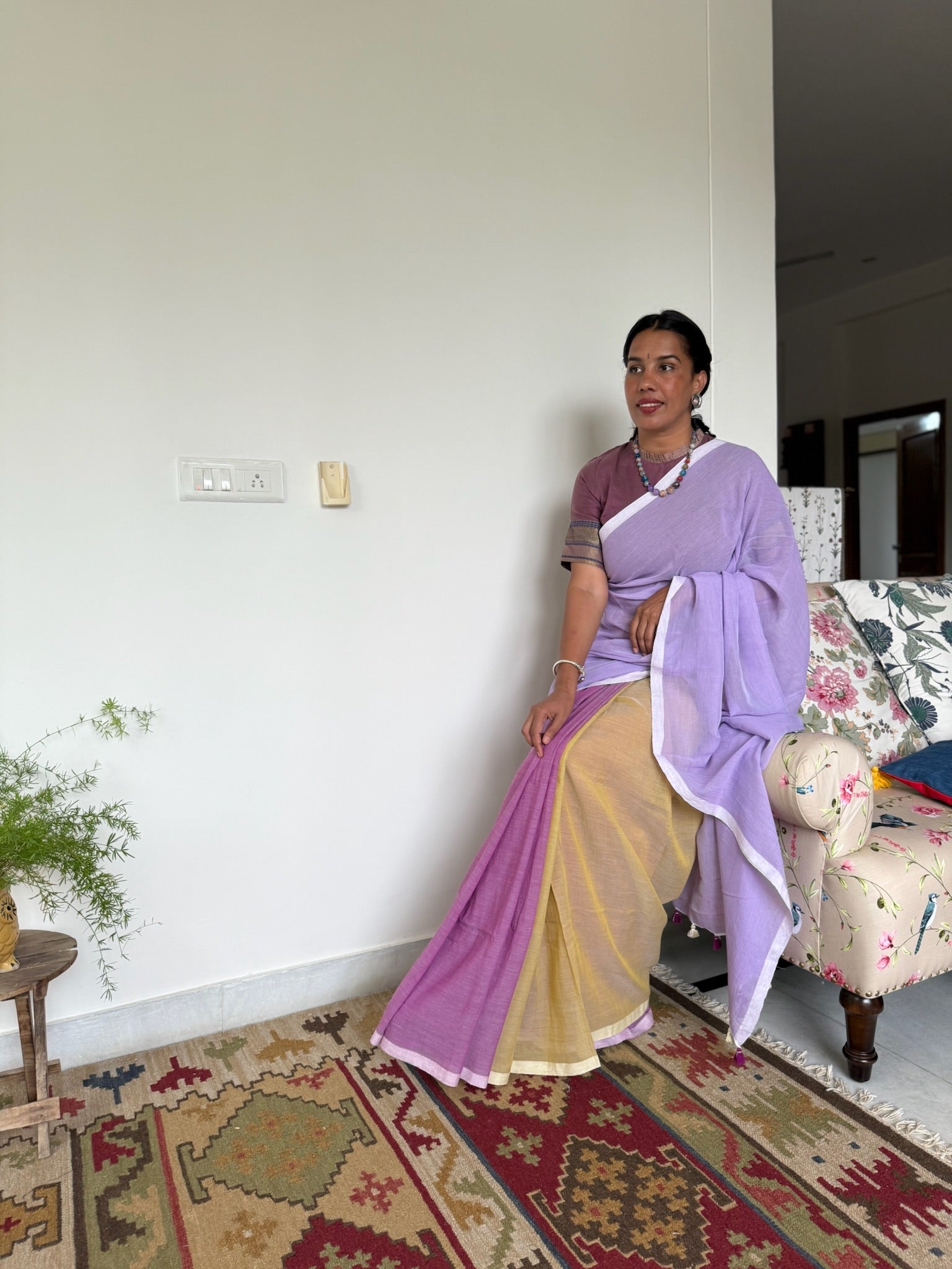 Tricolor Pure Mul Cotton Saree