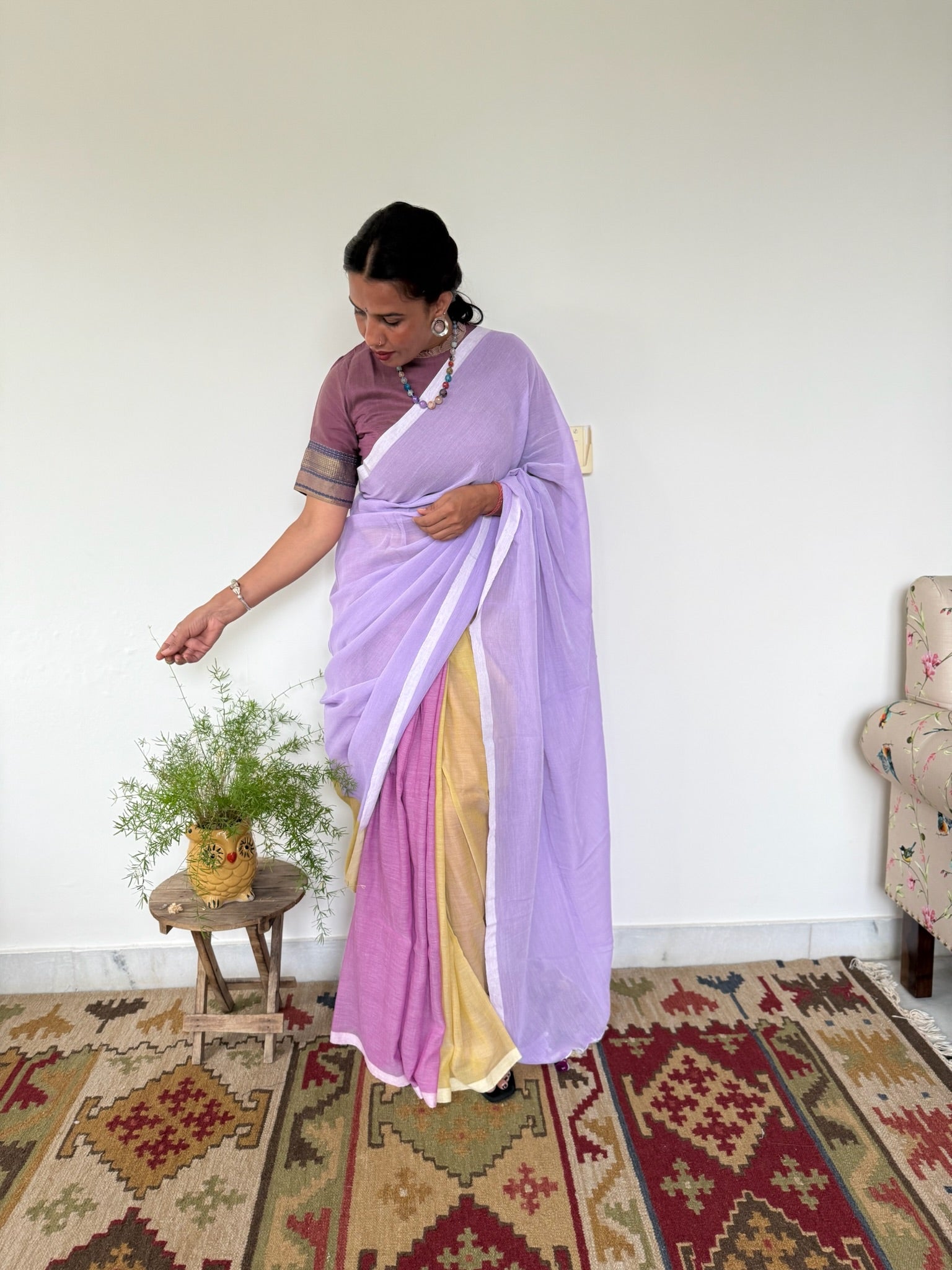 Tricolor Pure Mul Cotton Saree