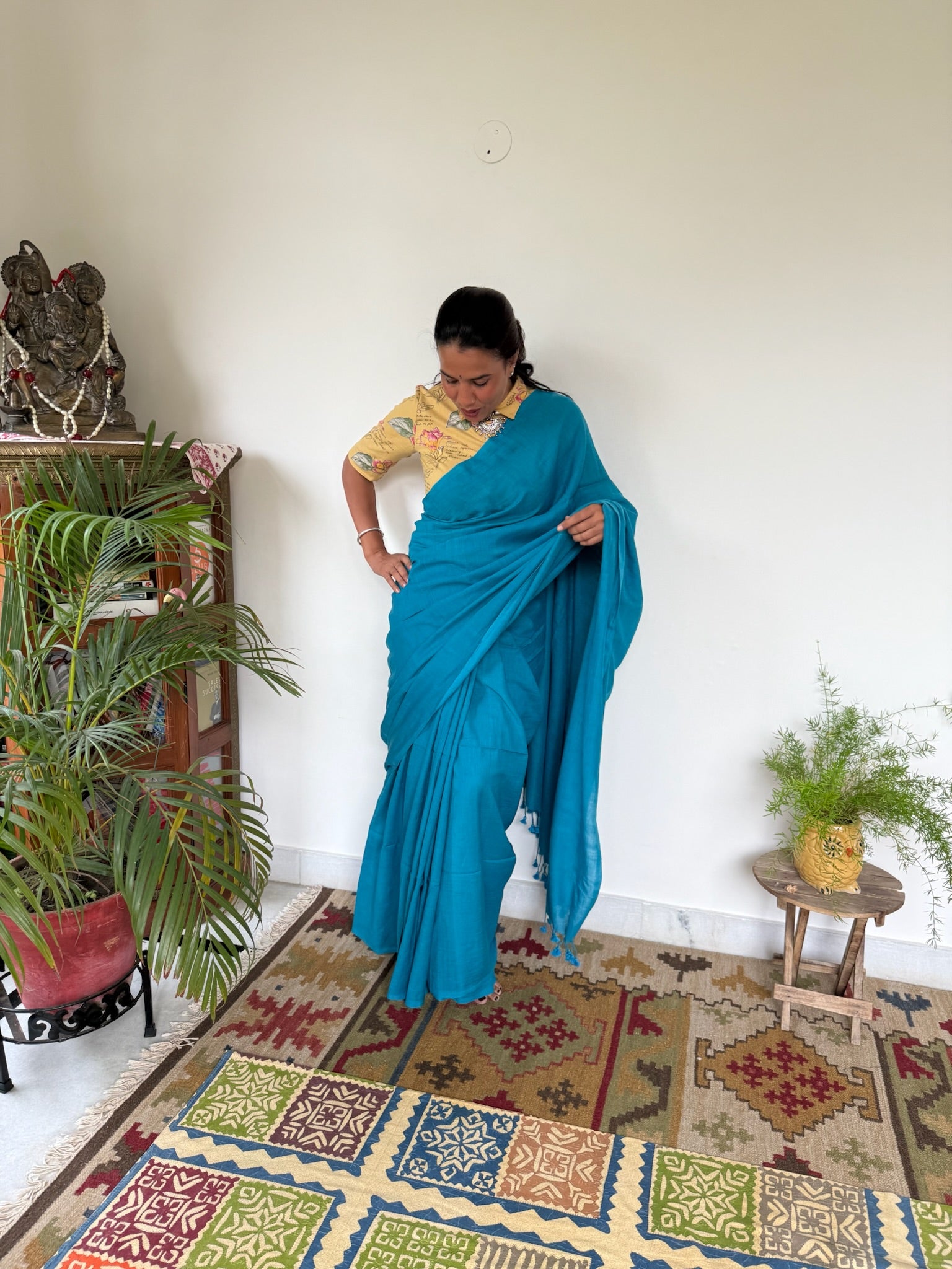 Blue Pure Mul Cotton Saree