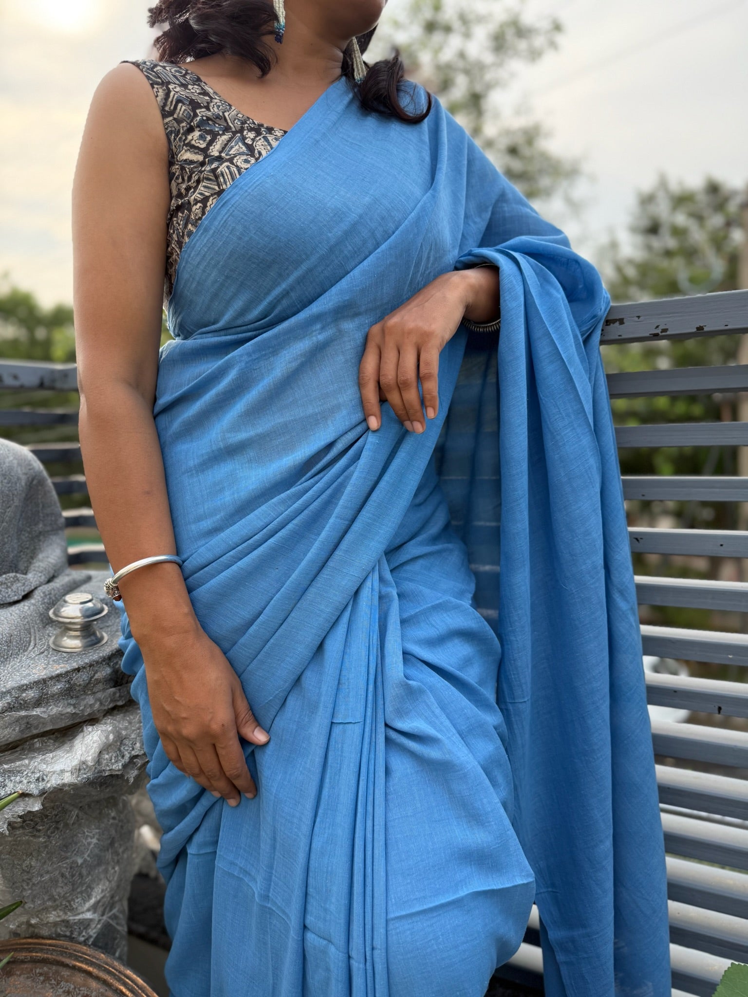 Blue Pure Mul Cotton Saree