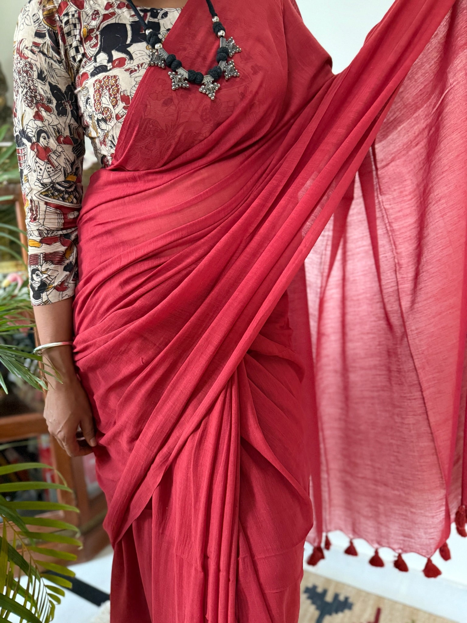 Red Pure Mul Cotton Saree