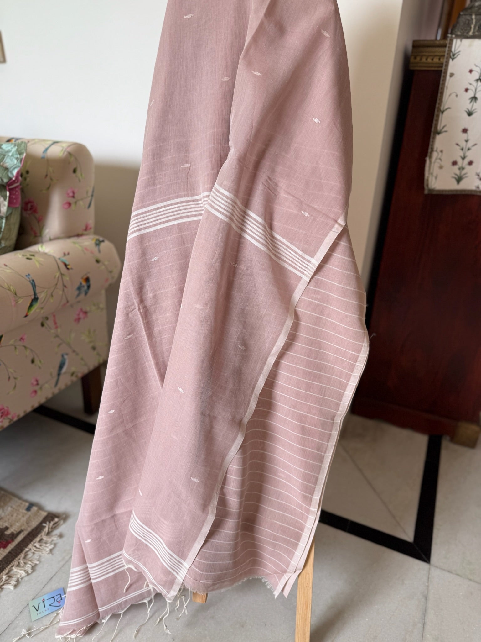 Muted Mauve Pink Base Pure Cotton Jamdani Saree