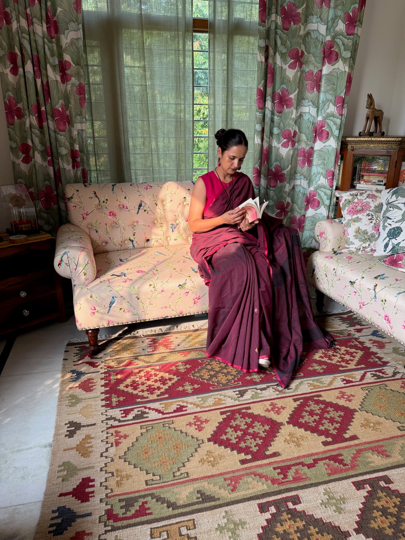 Plum Royale With Pink Edge Pure Cotton Jamdani Saree