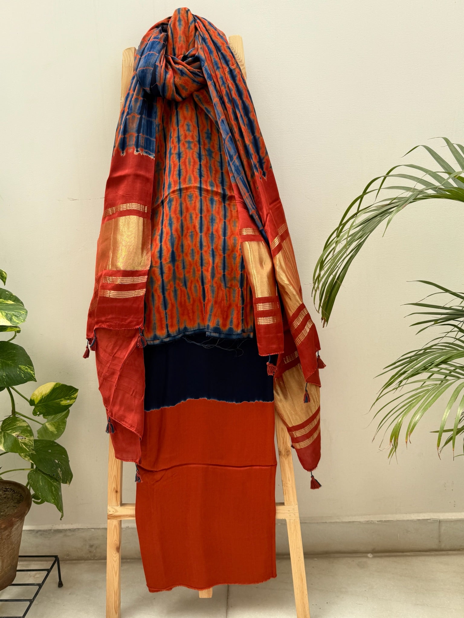 Rustic Blue Modal Silk Suit Set