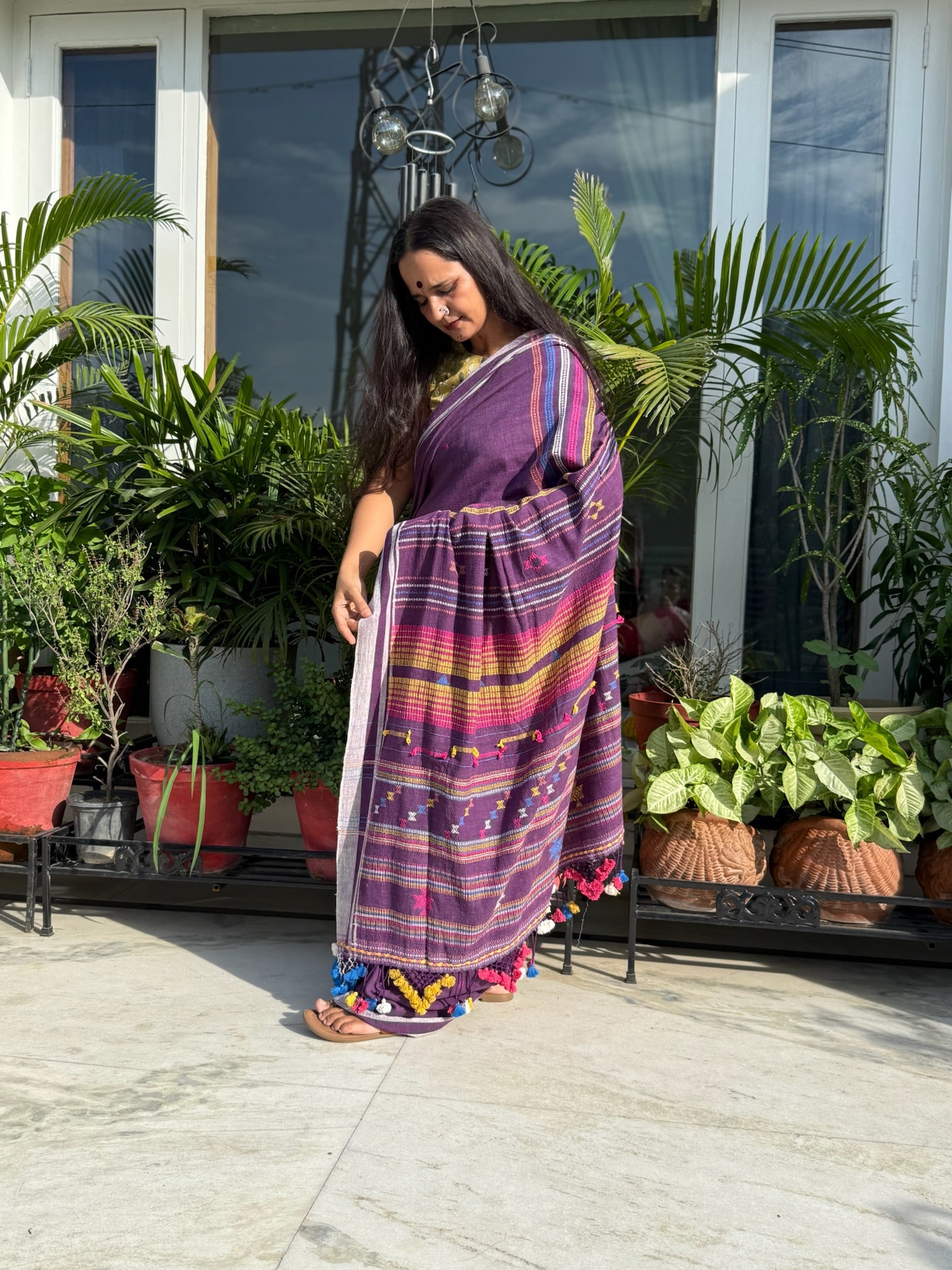 Purple and Multicolor Handwoven Bhujodi Saree