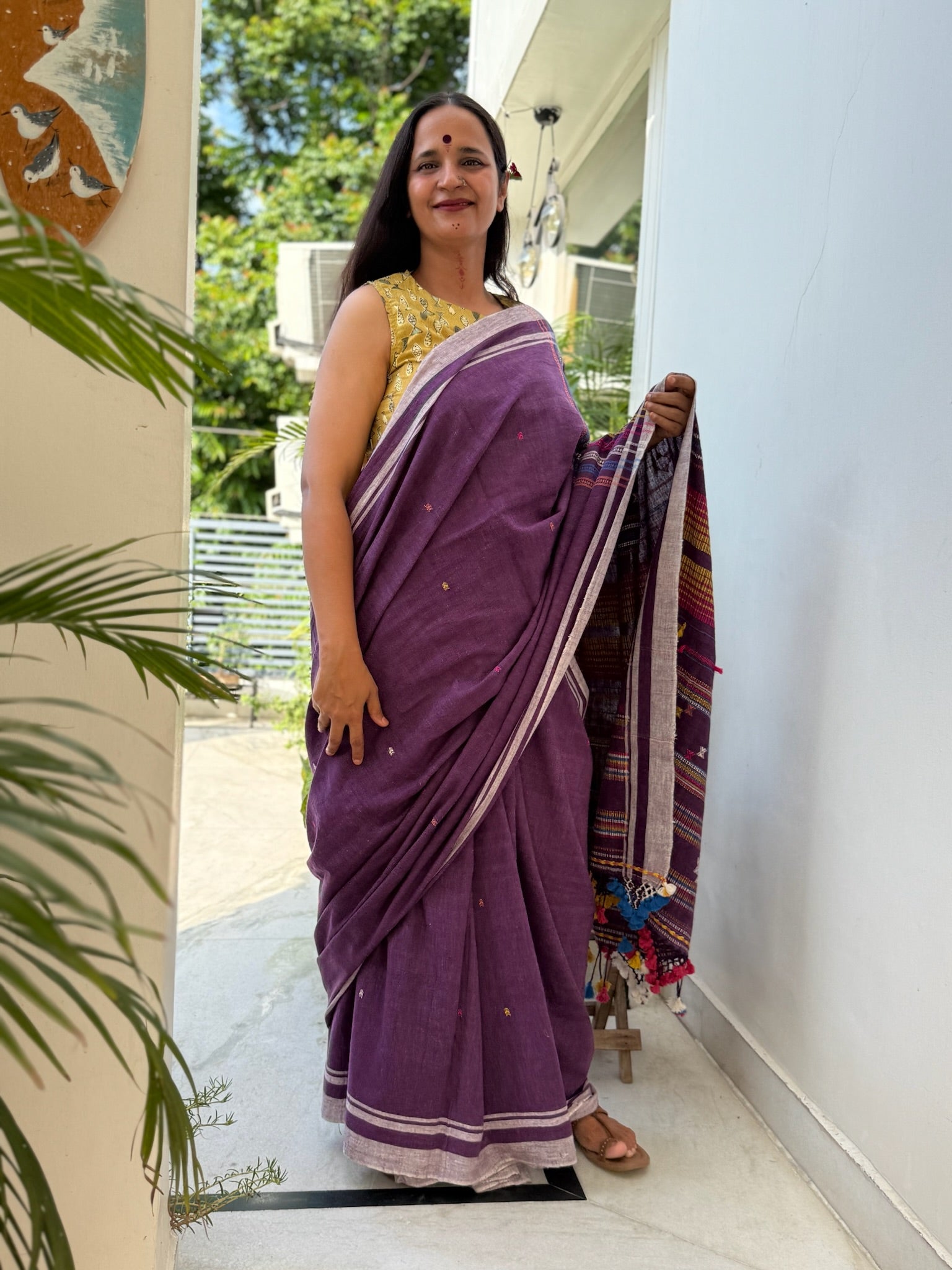 Purple and Multicolor Handwoven Bhujodi Saree