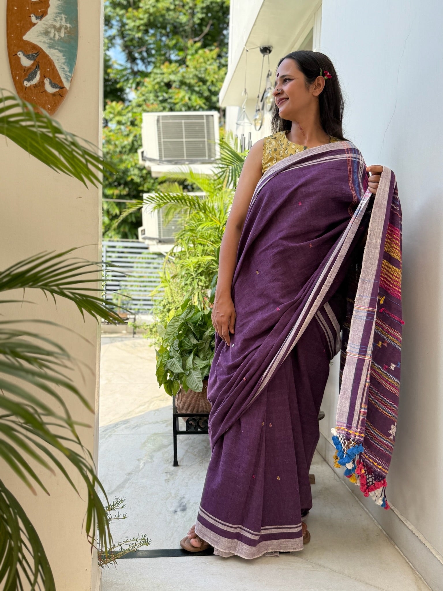 Purple and Multicolor Handwoven Bhujodi Saree