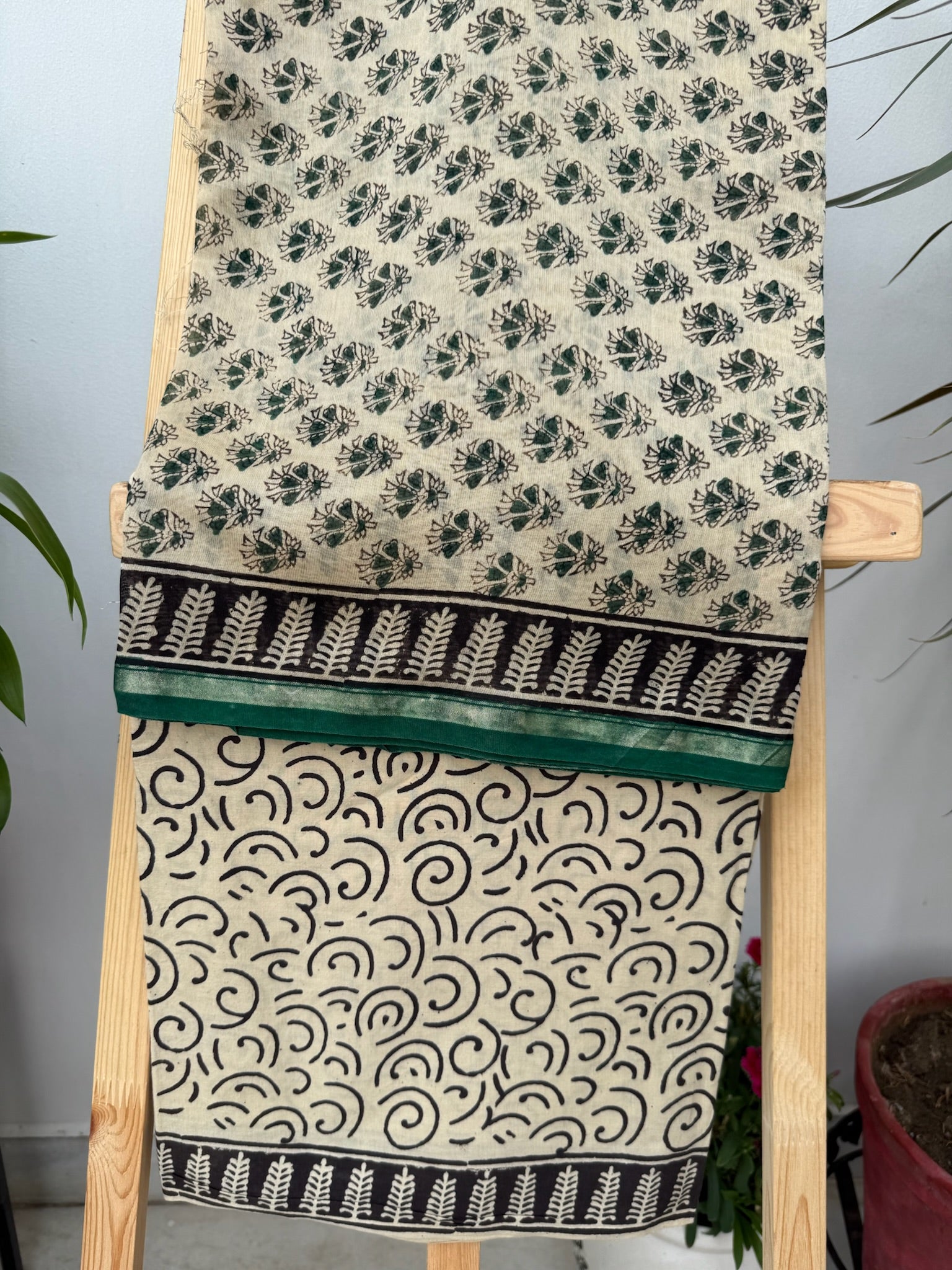 Elegant Handcrafted Black Beige Chanderi suit set