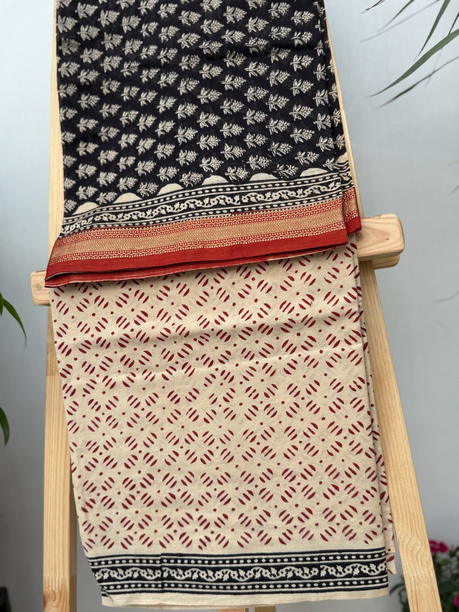 Black and Ivory Hand Block print Chanderi suit set