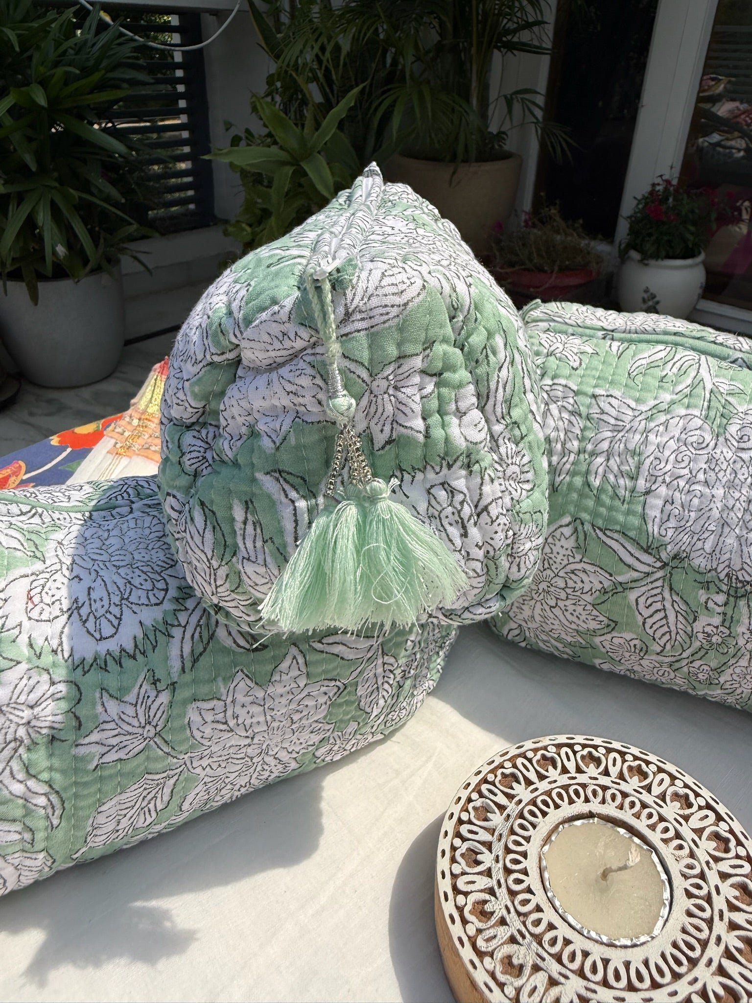 Green Floral Pouch Set of 3
