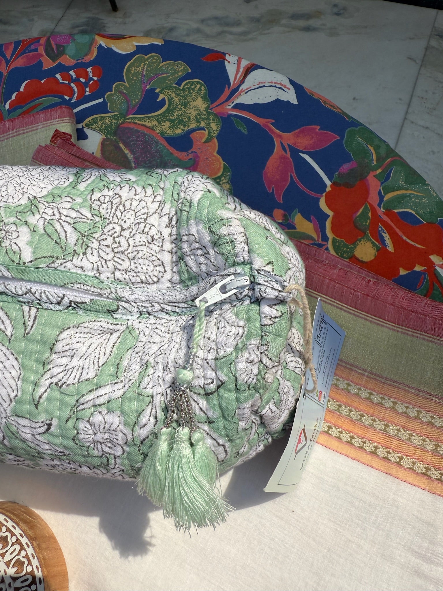 Green Floral Pouch Set of 3