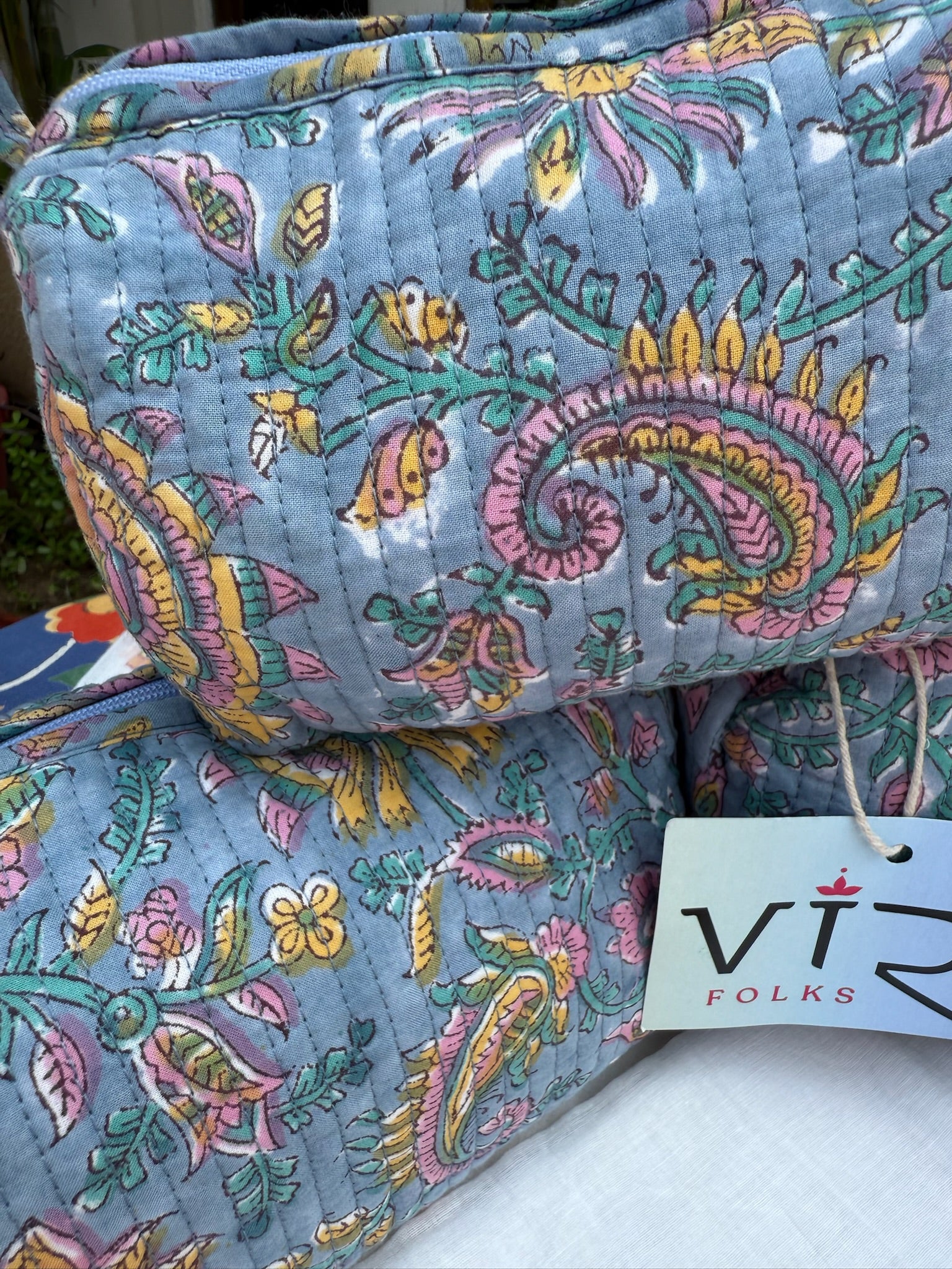 Hand Block Printed Paisley Pouch Set of 3