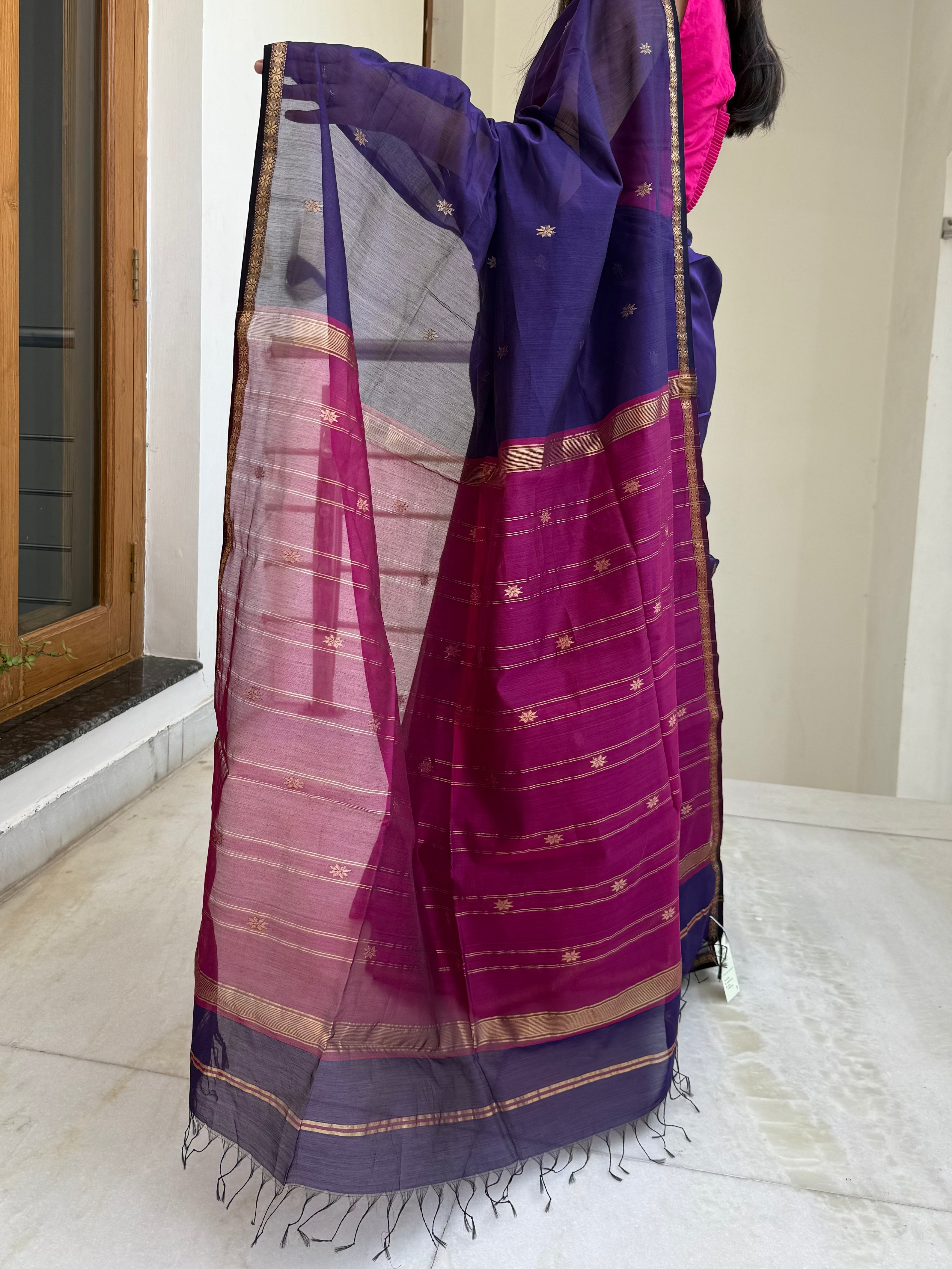 Purple Magenta Maheshwari Cotton Silk Saree