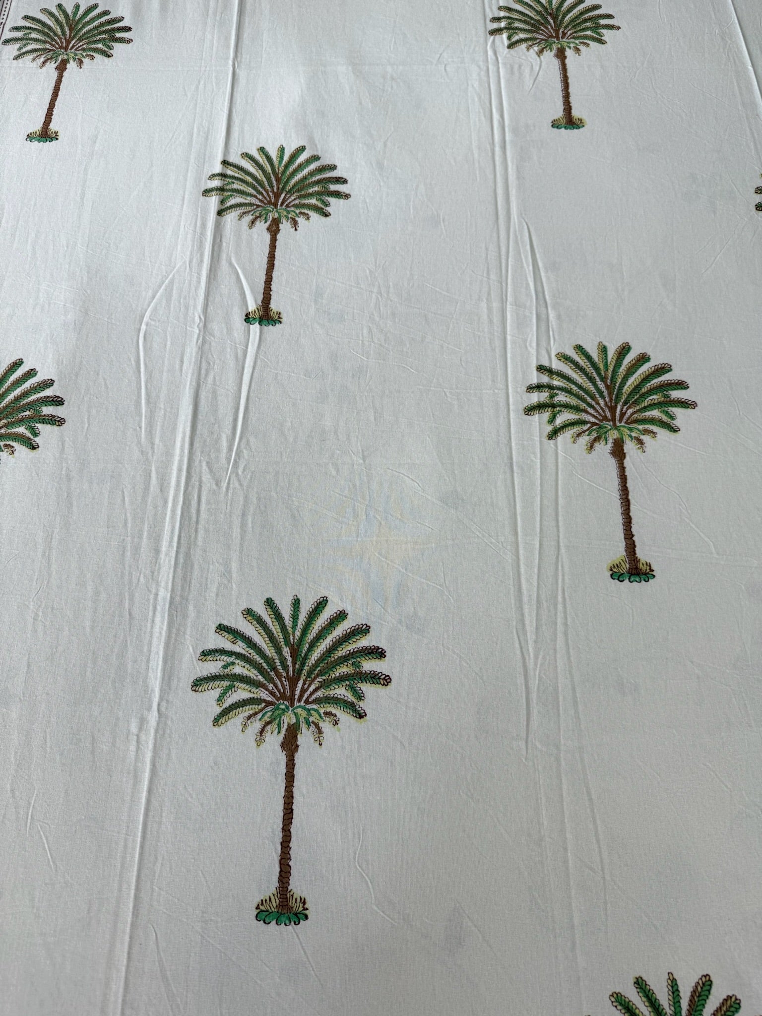 Hand Block Printed Cotton Bed Sheet with Palm Tree & Floral Print Design
