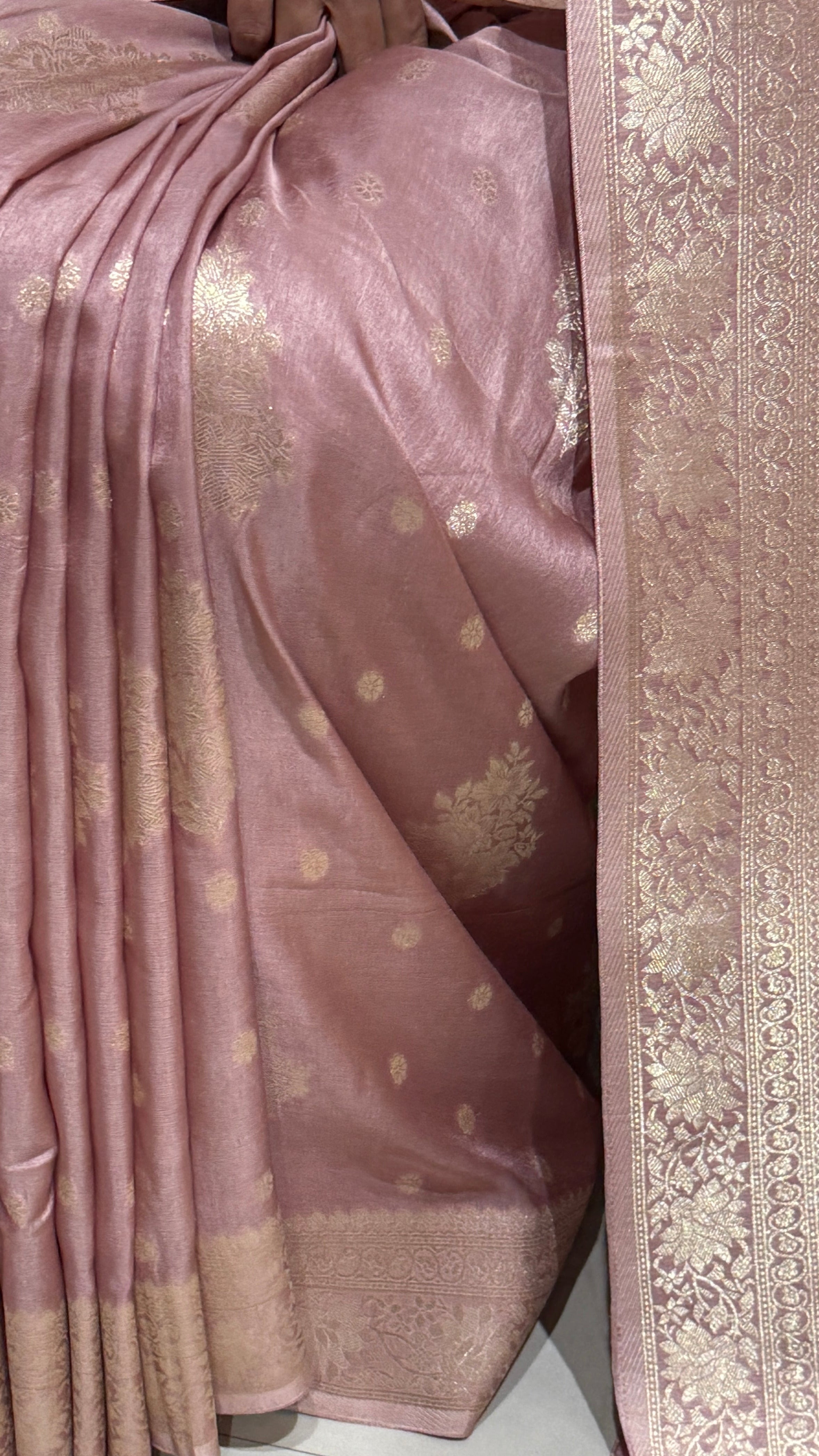 Peach &amp; Golden Banarasi Silk Saree