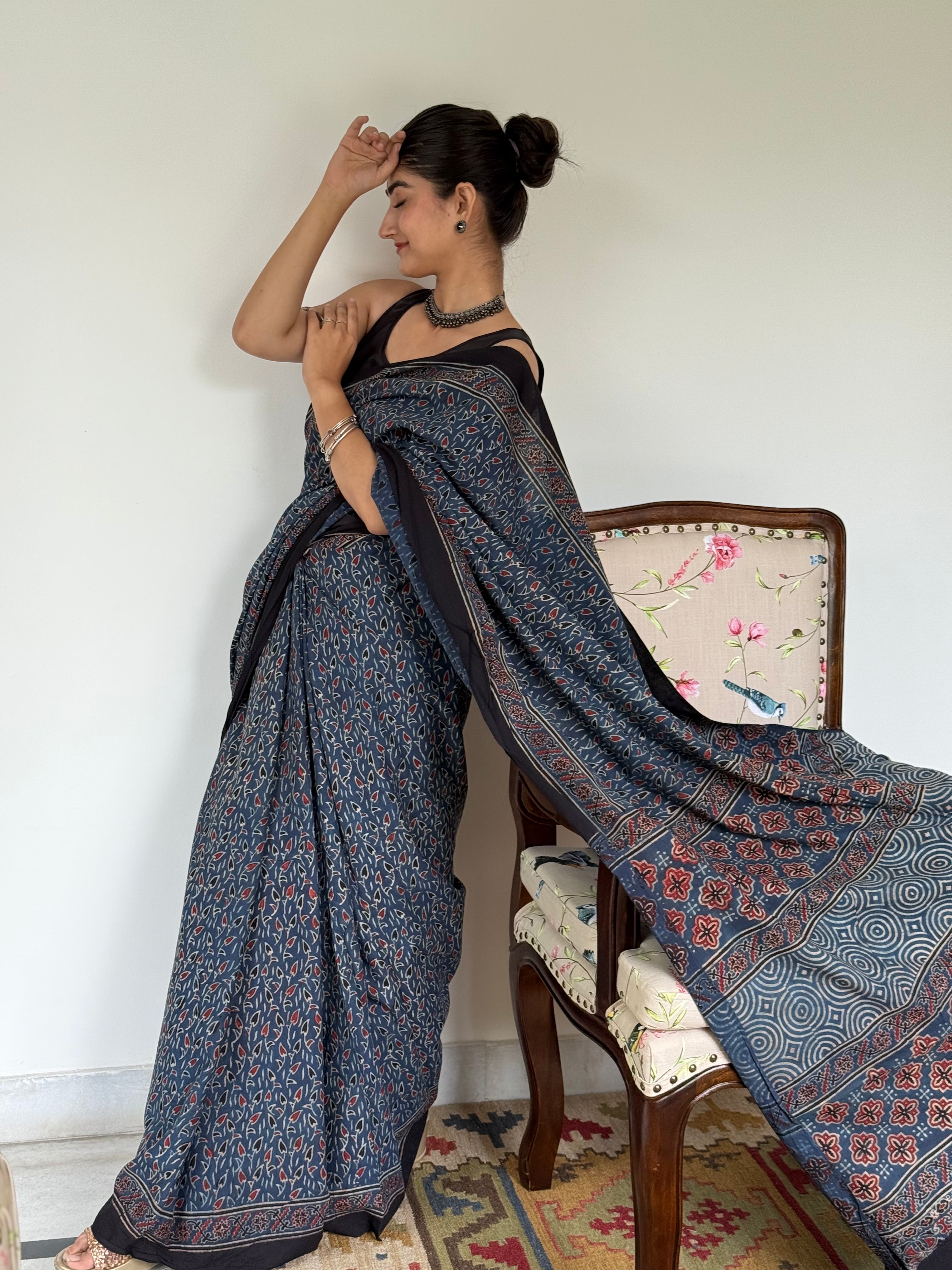 Soft Pure Cotton Fabric with Ajrakh Block Print
