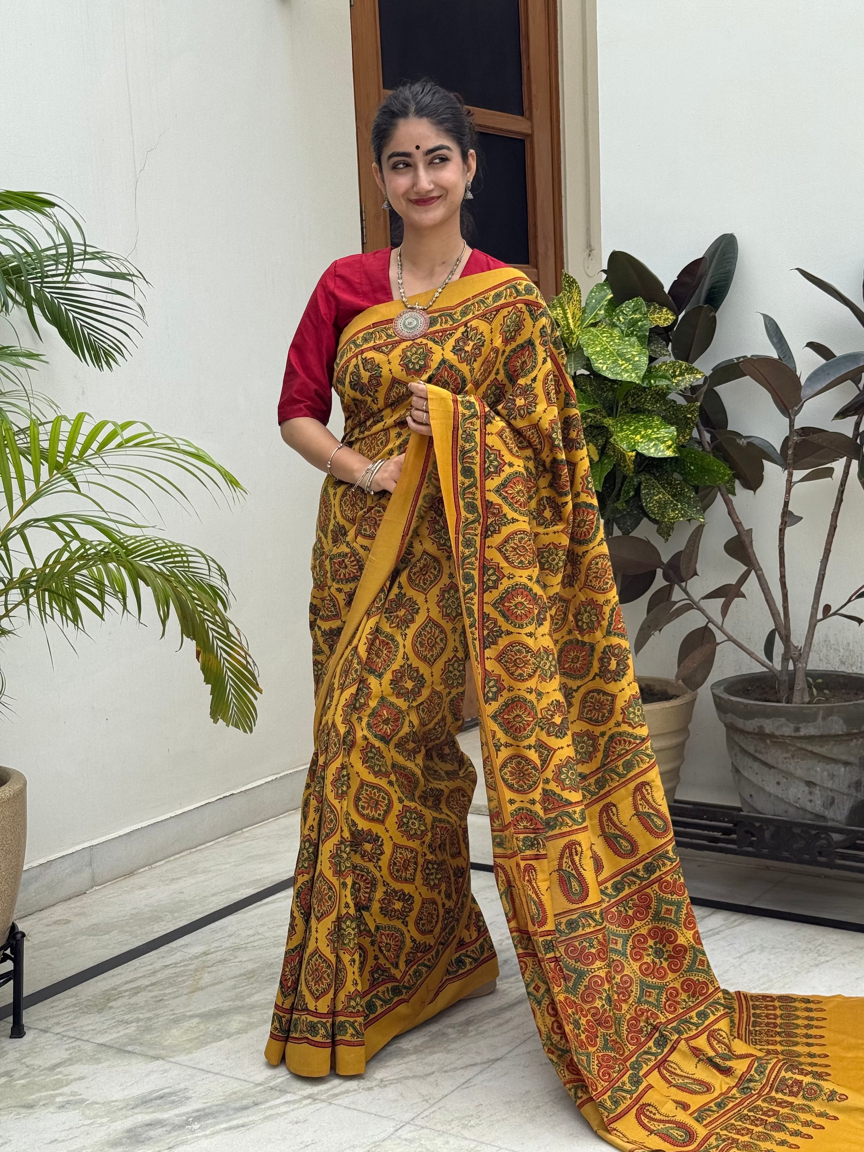 Soft handwoven pure cotton fabric with Ajrakh motifs
