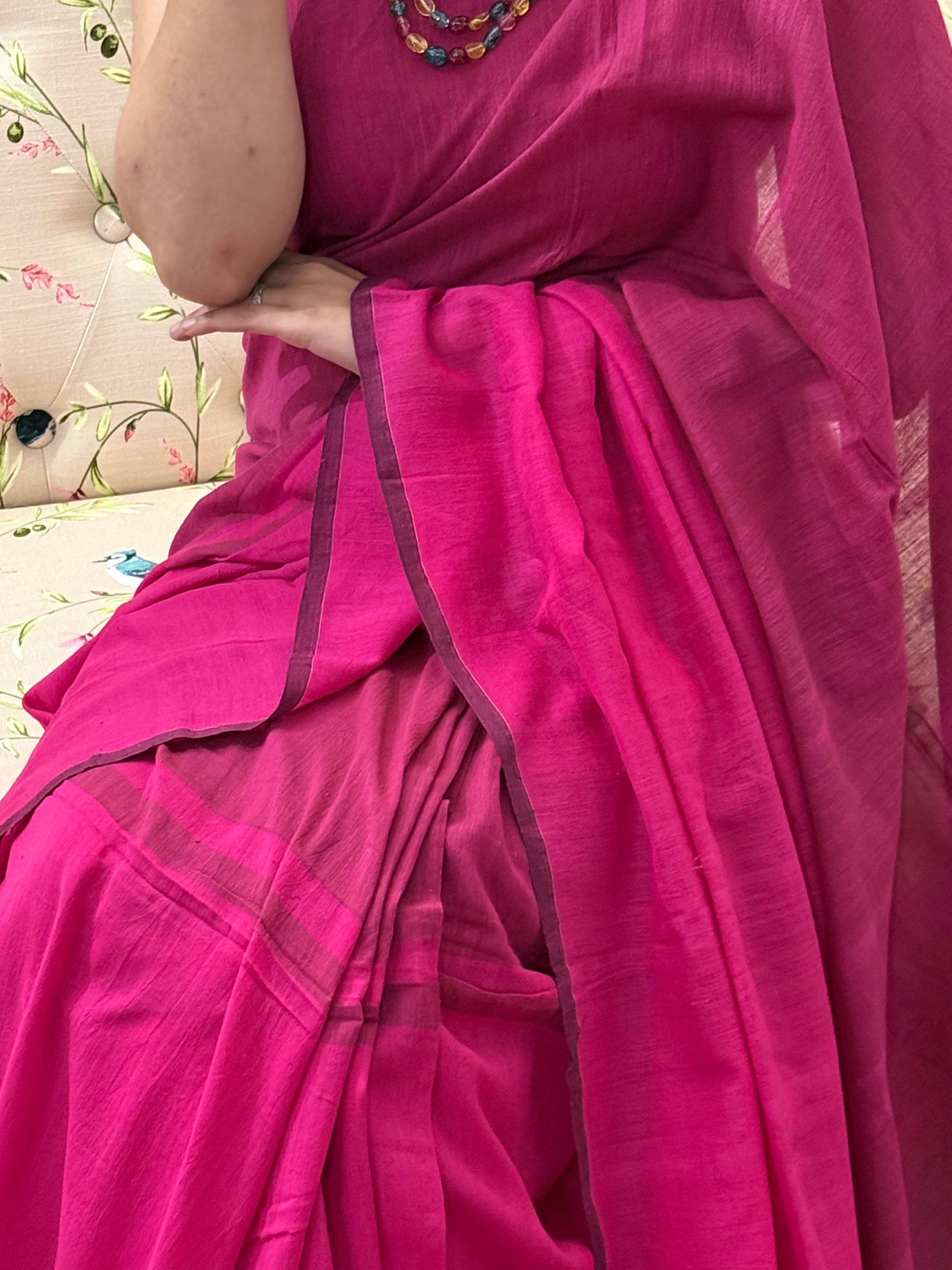 Elegant dual-tone pink cotton saree styled for daily wear
Pink dual shade pure cotton saree showing color gradient and weave detail