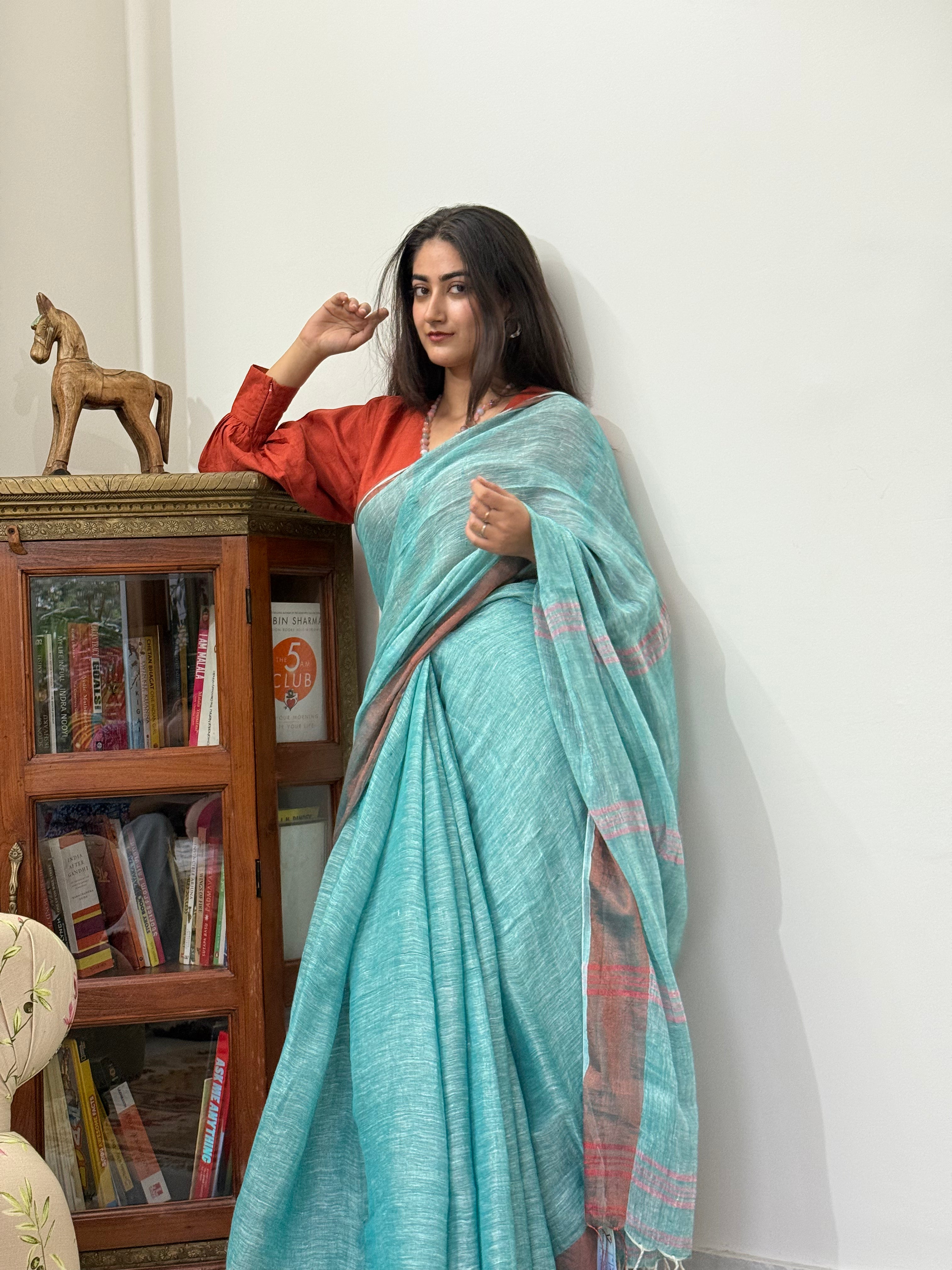 Soft Handwoven Linen Fabric in Sea Green Shade