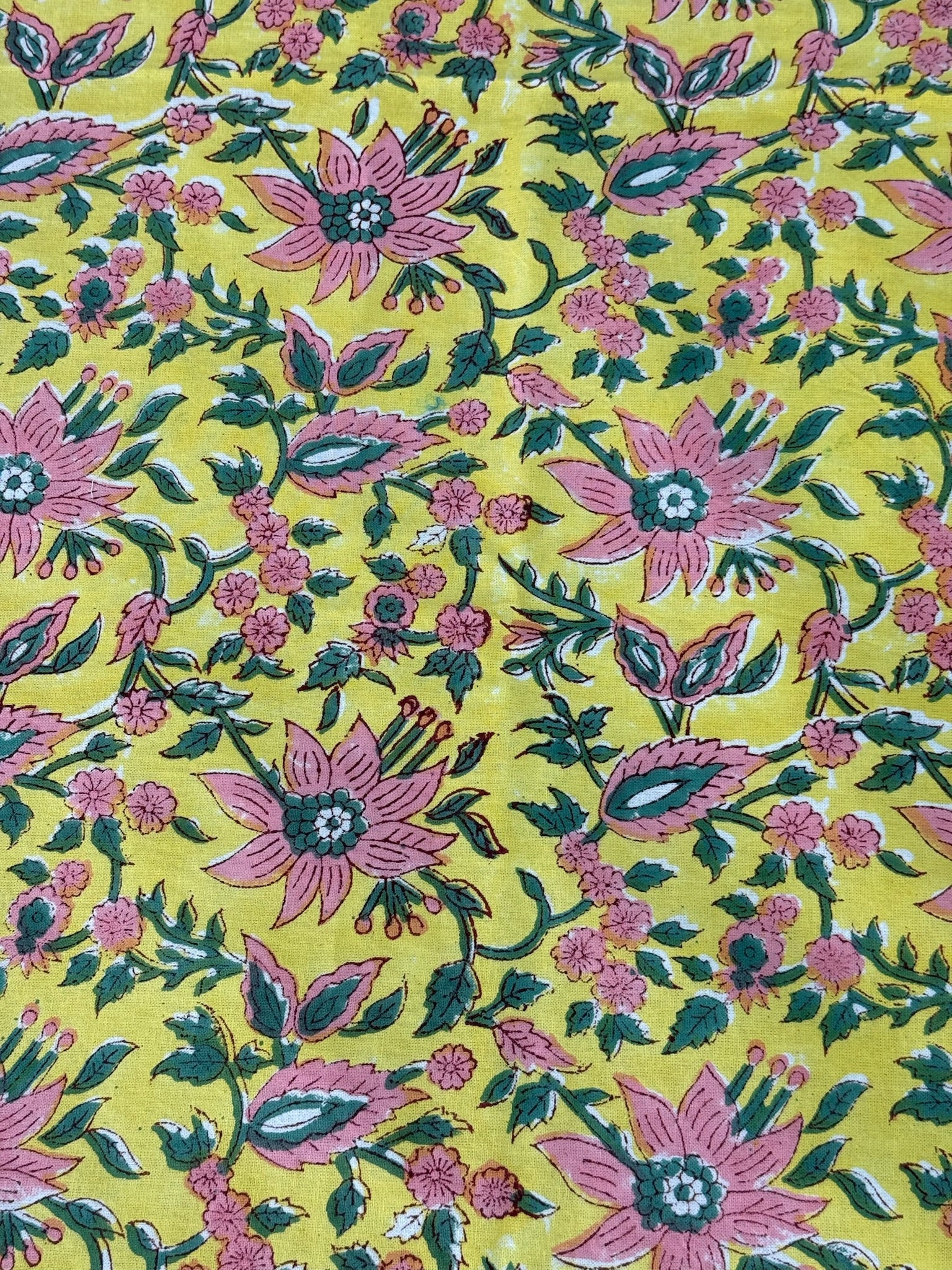 Yellow Floral Cotton Bedsheet with Pink & Green Border