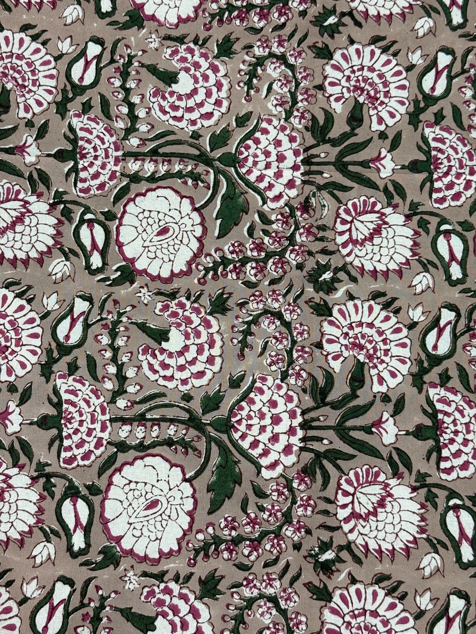 Beige Floral Cotton Bedsheet with Maroon & Green Border
