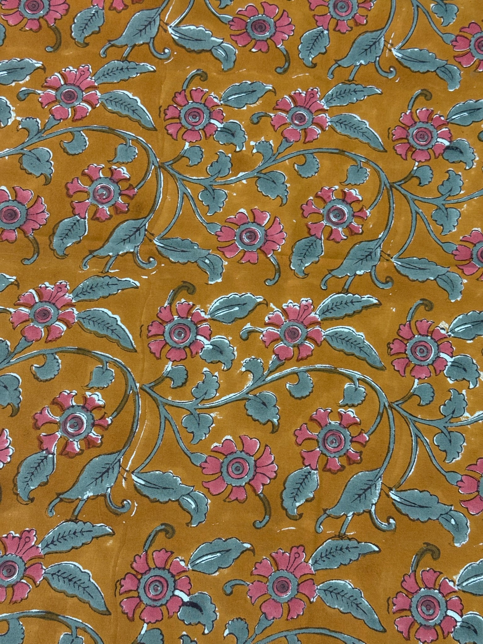 Mustard Floral Cotton Bedsheet with Red Border