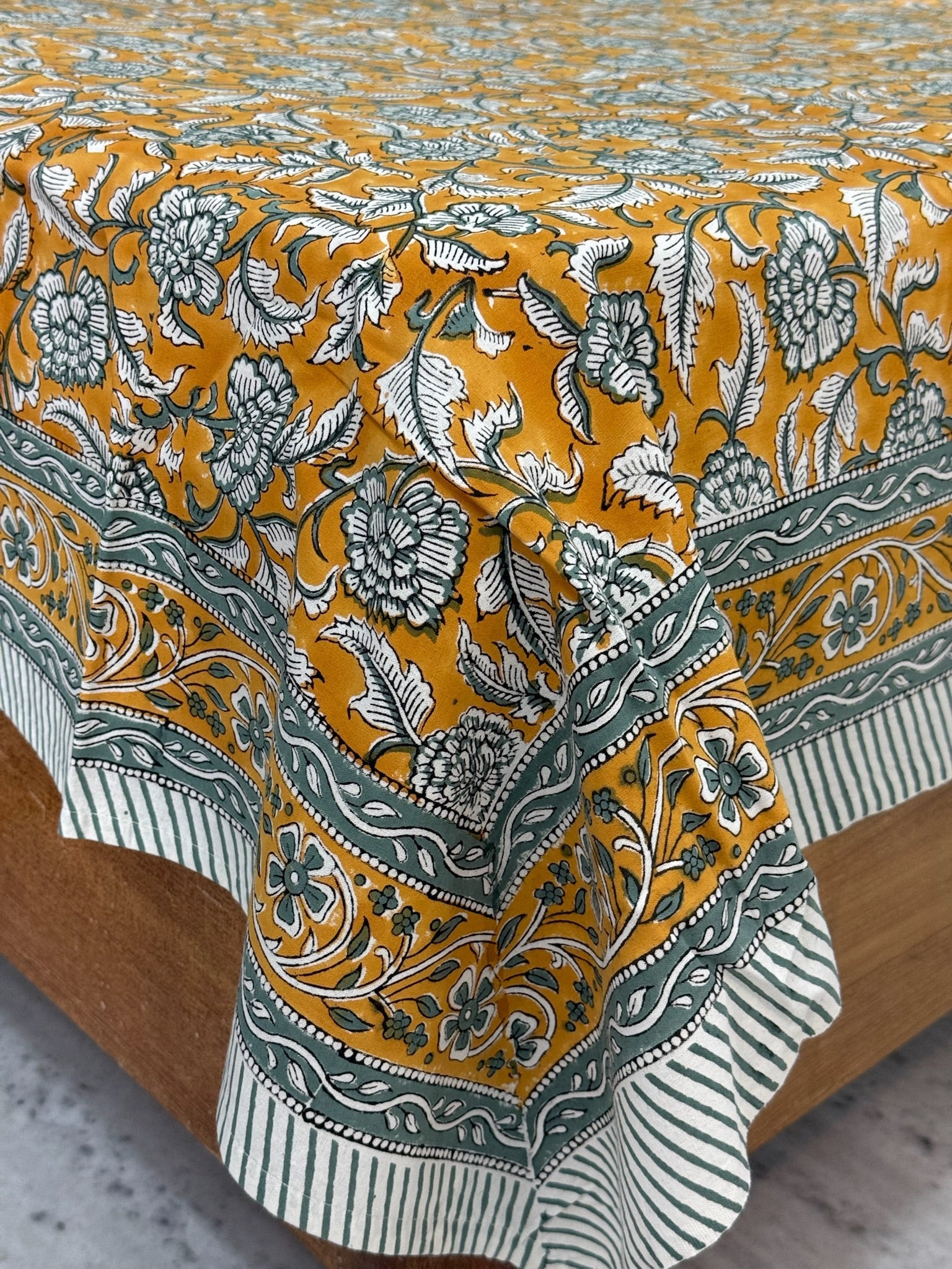 Mustard Floral Block Print Cotton Bedsheet