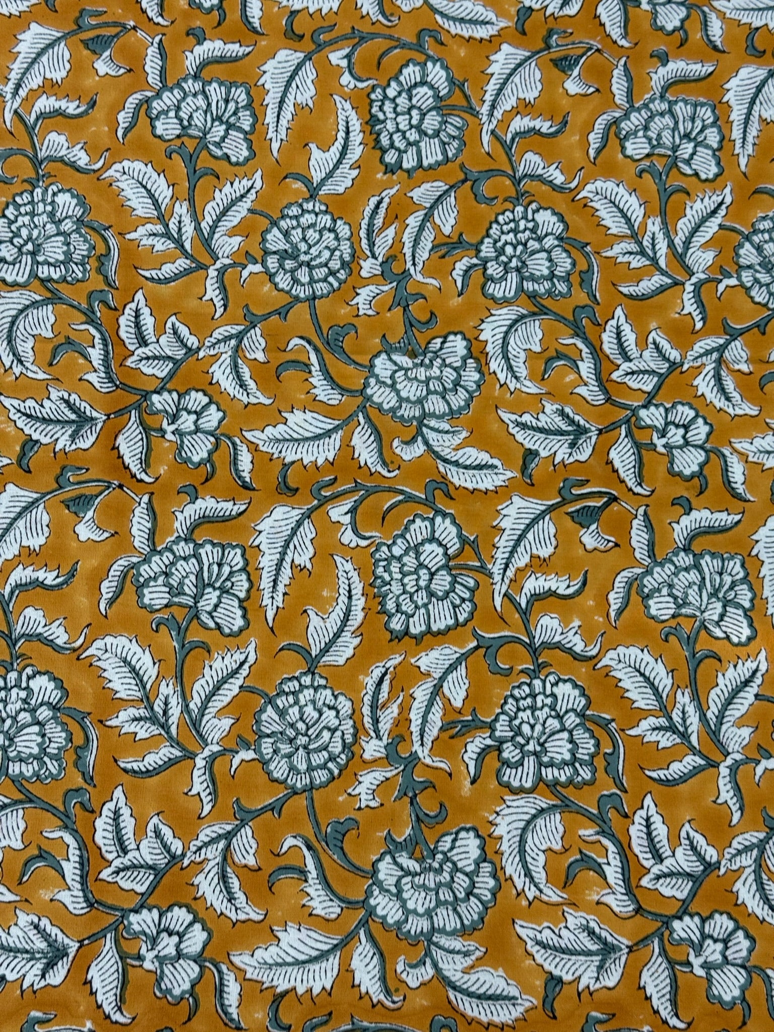 Mustard Floral Block Print Cotton Bedsheet