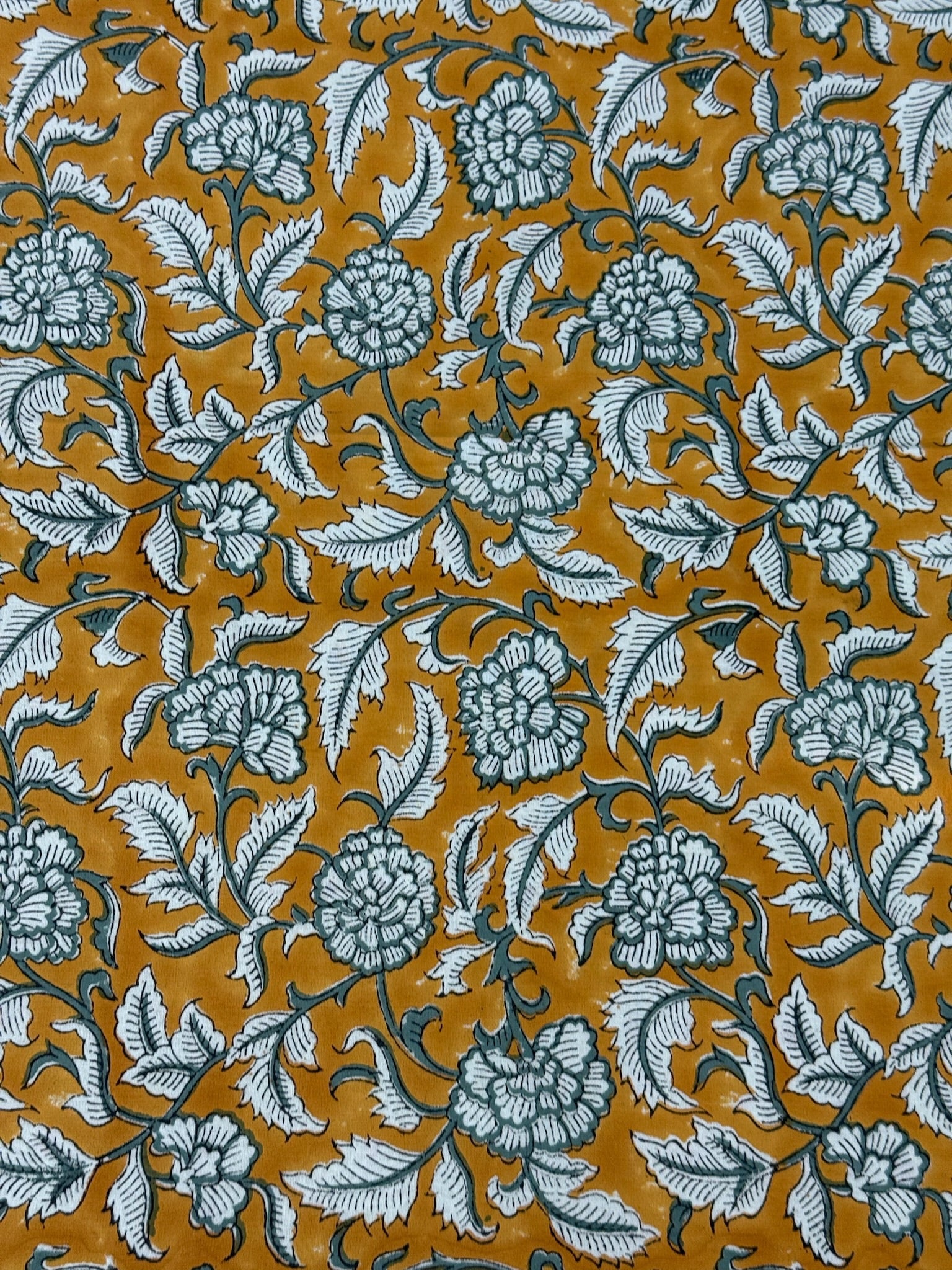 Mustard Floral Block Print Cotton Bedsheet