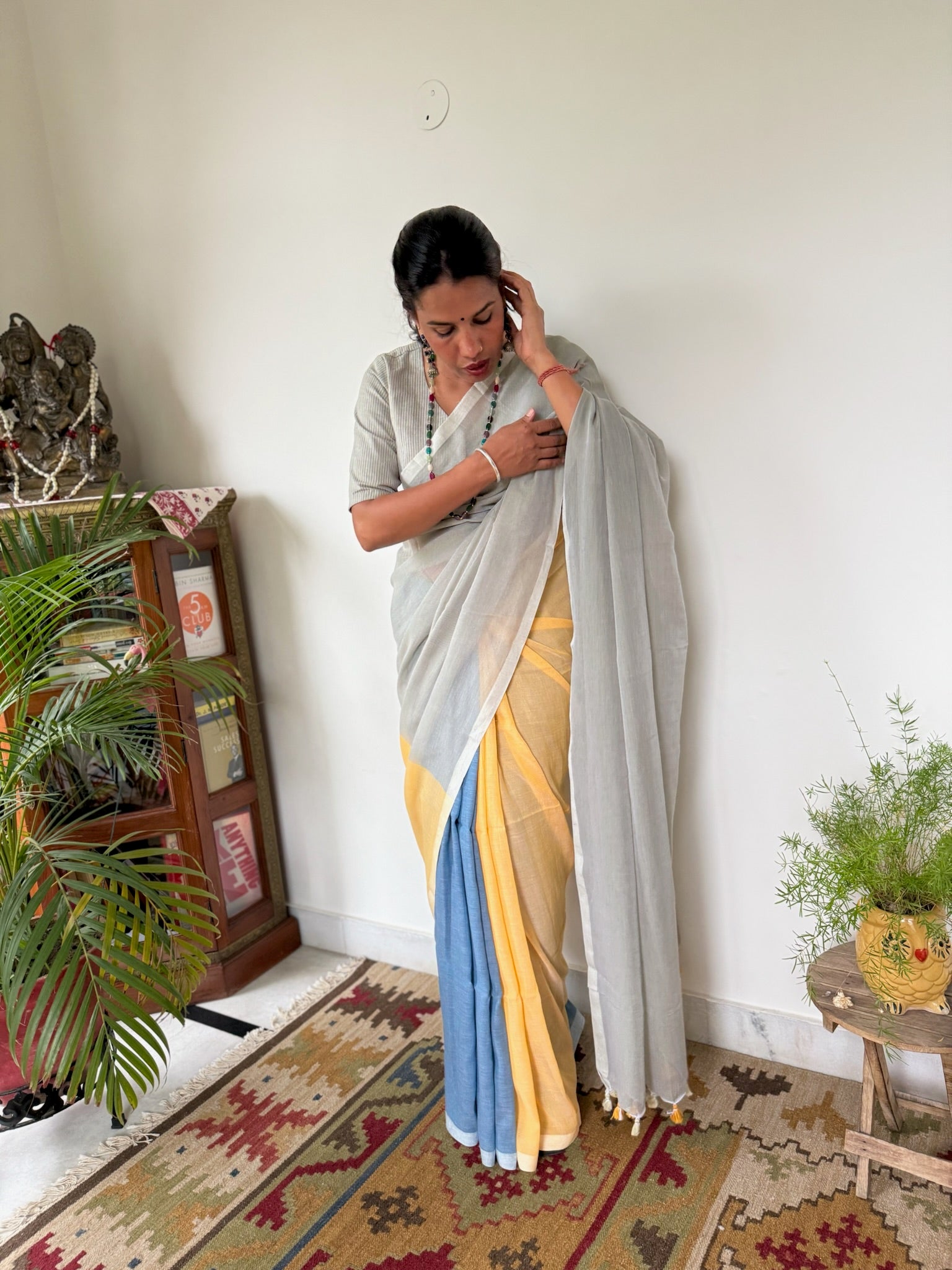 Tricolor Pure Mul Cotton Saree