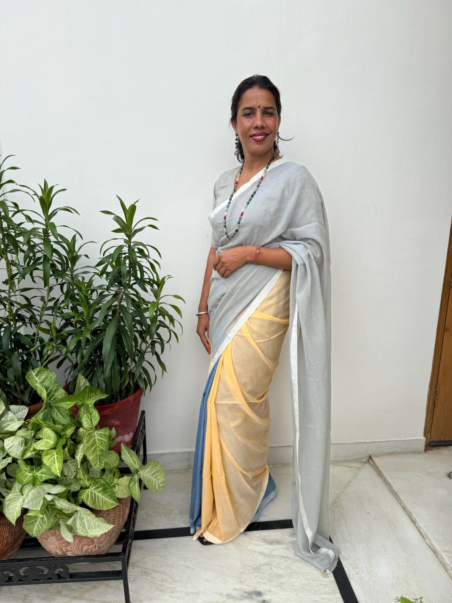 Tricolor Pure Mul Cotton Saree